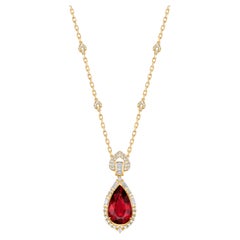 11.72 Carat Rubellite Necklace in 18Karat Yellow Gold with White Diamond