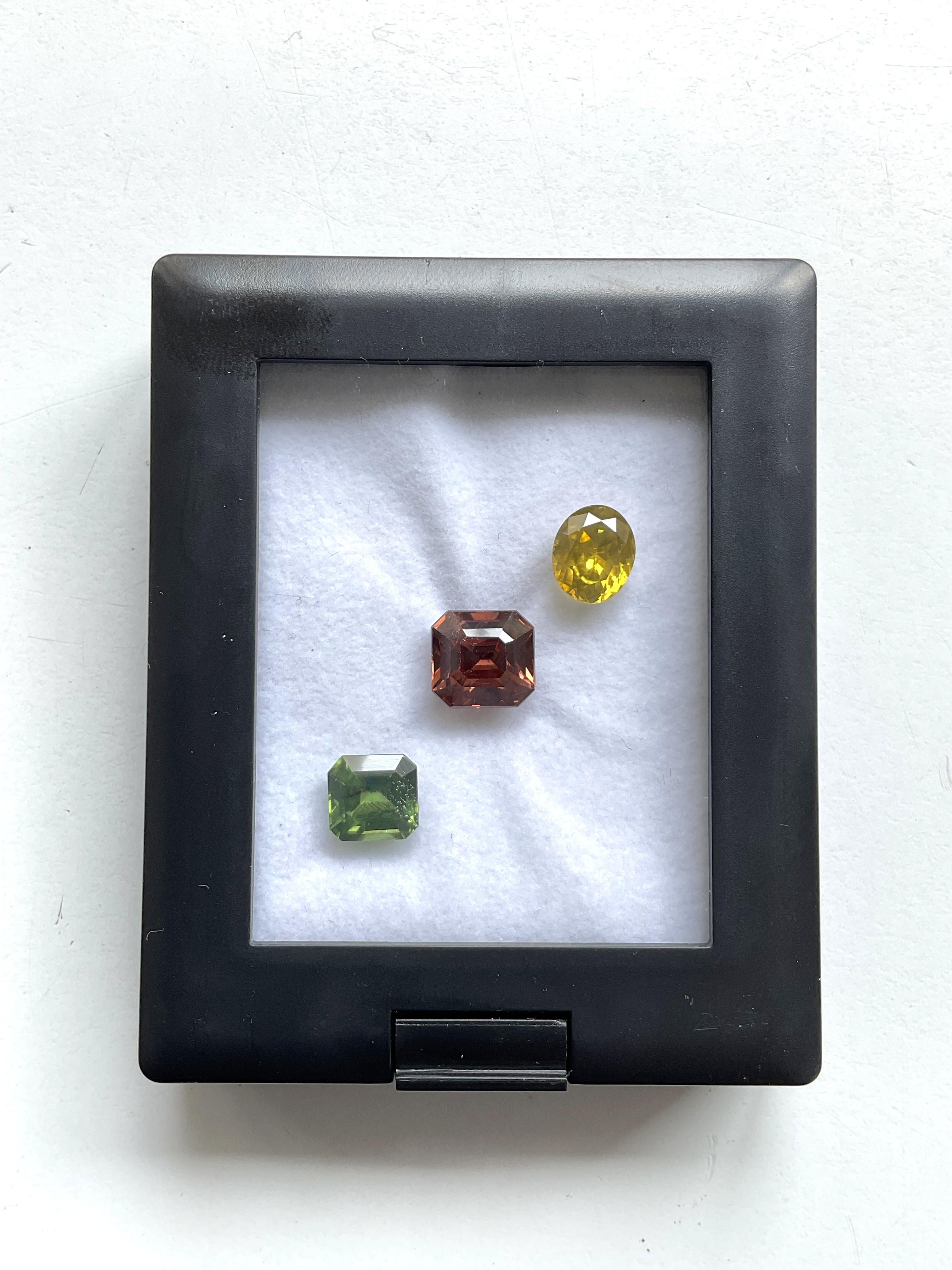Octagon Cut 11.72 carats Natural rare Zircon 3 Pieces Cut stone for fine jewelry natural gem For Sale