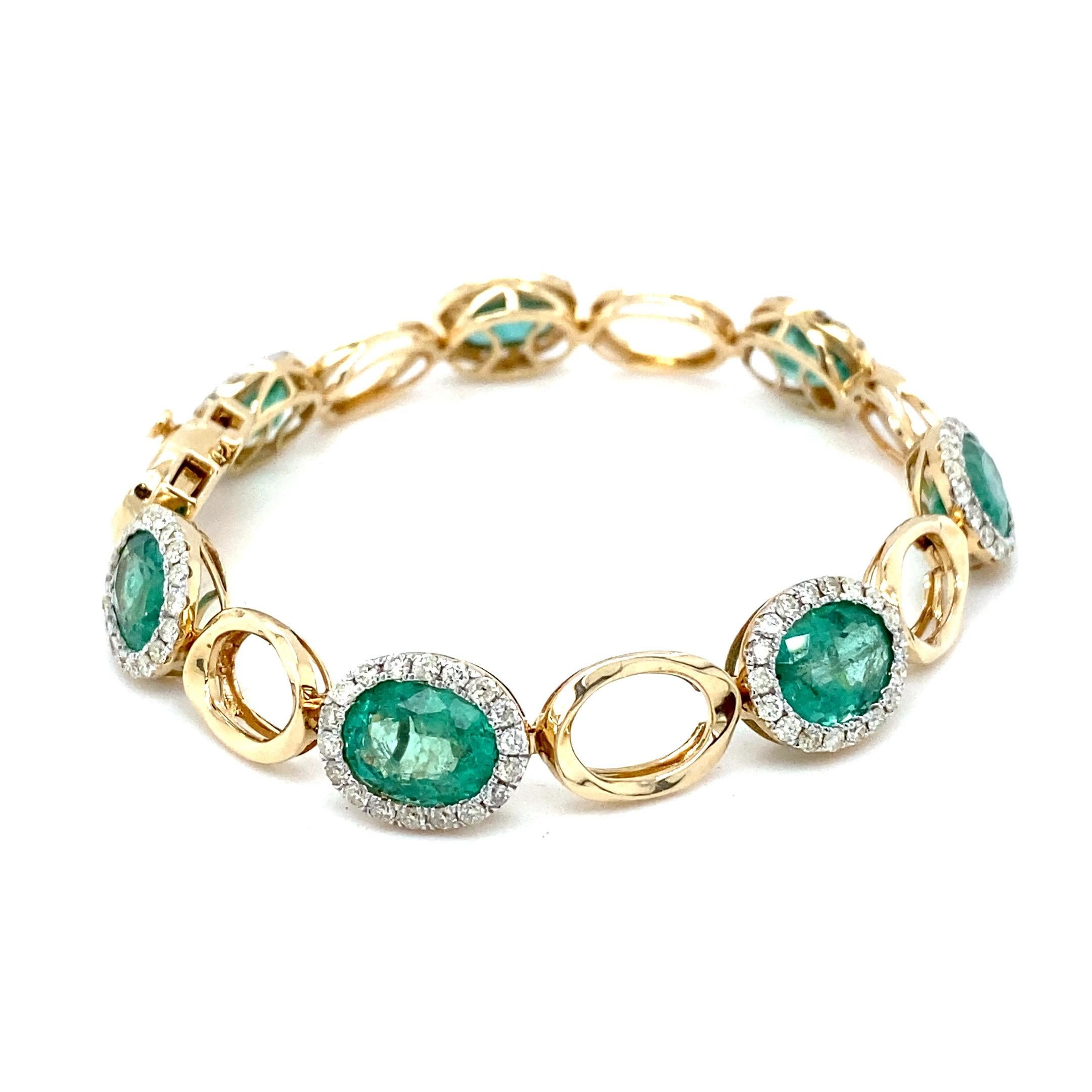 Bracelet en or jaune 11,73 carats Emeraude taille ovale Diamant en vente 4