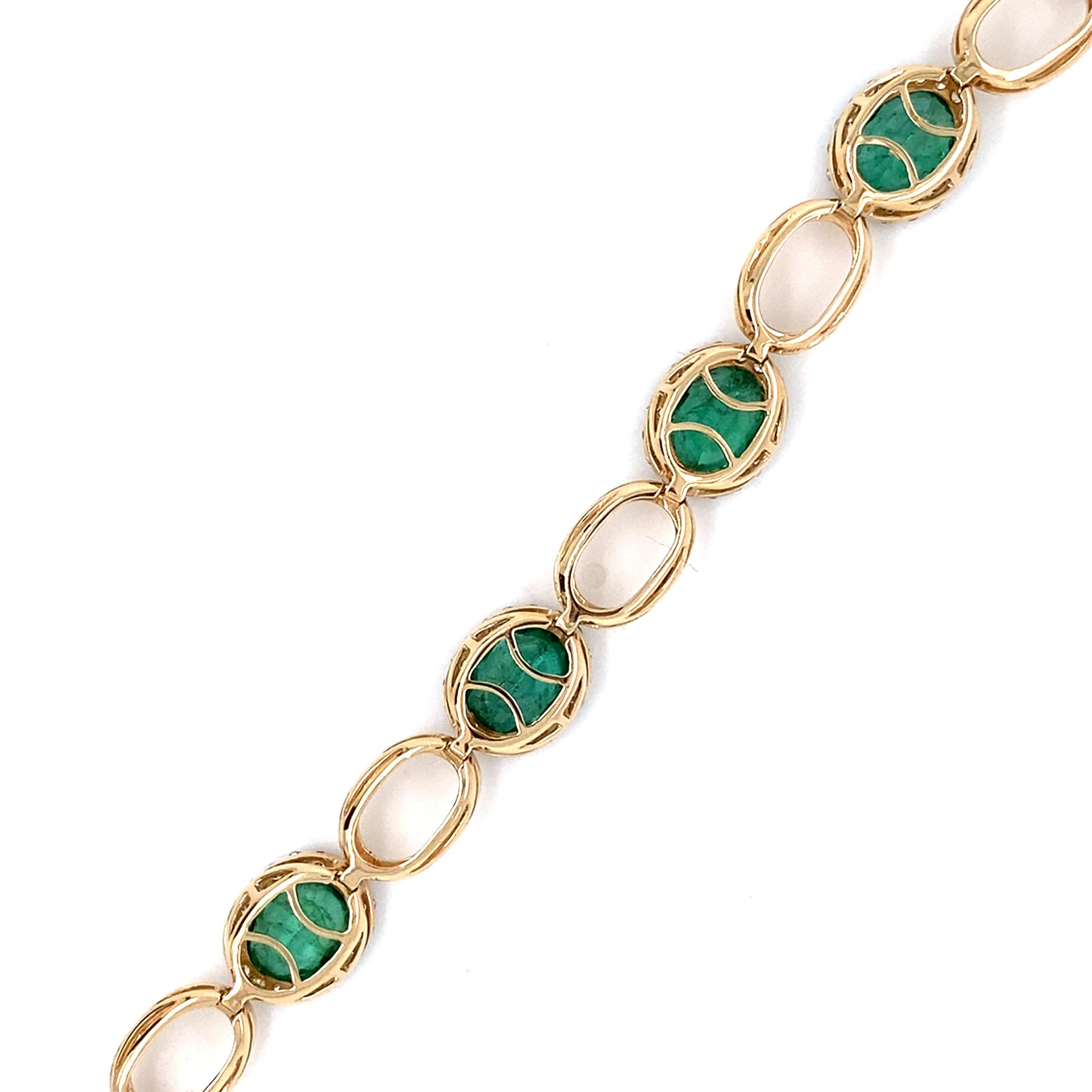 Bracelet en or jaune 11,73 carats Emeraude taille ovale Diamant Neuf - En vente à Trumbull, CT