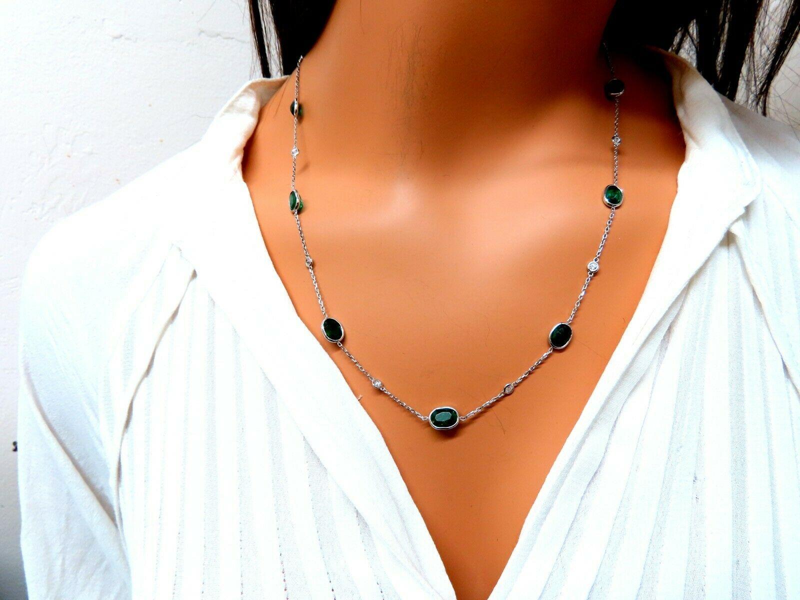 Women's or Men's 11.73 Carat Natural Emeralds Diamonds Yard Necklace 14 Karat For Sale