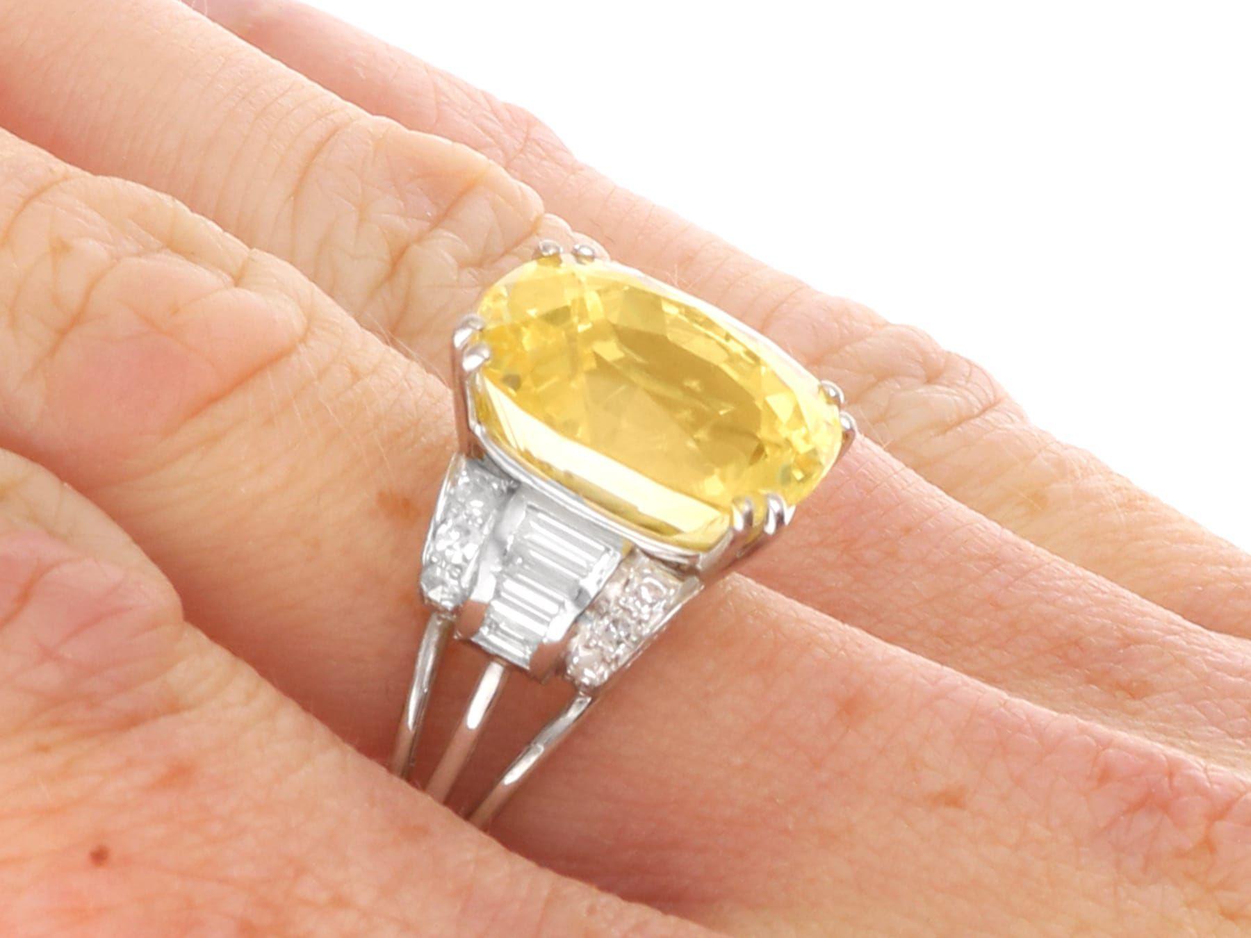 Anello con zaffiro giallo di Ceylon da 11,74 carati e diamante da 0,66 carati, oro bianco 18 carati in vendita 4
