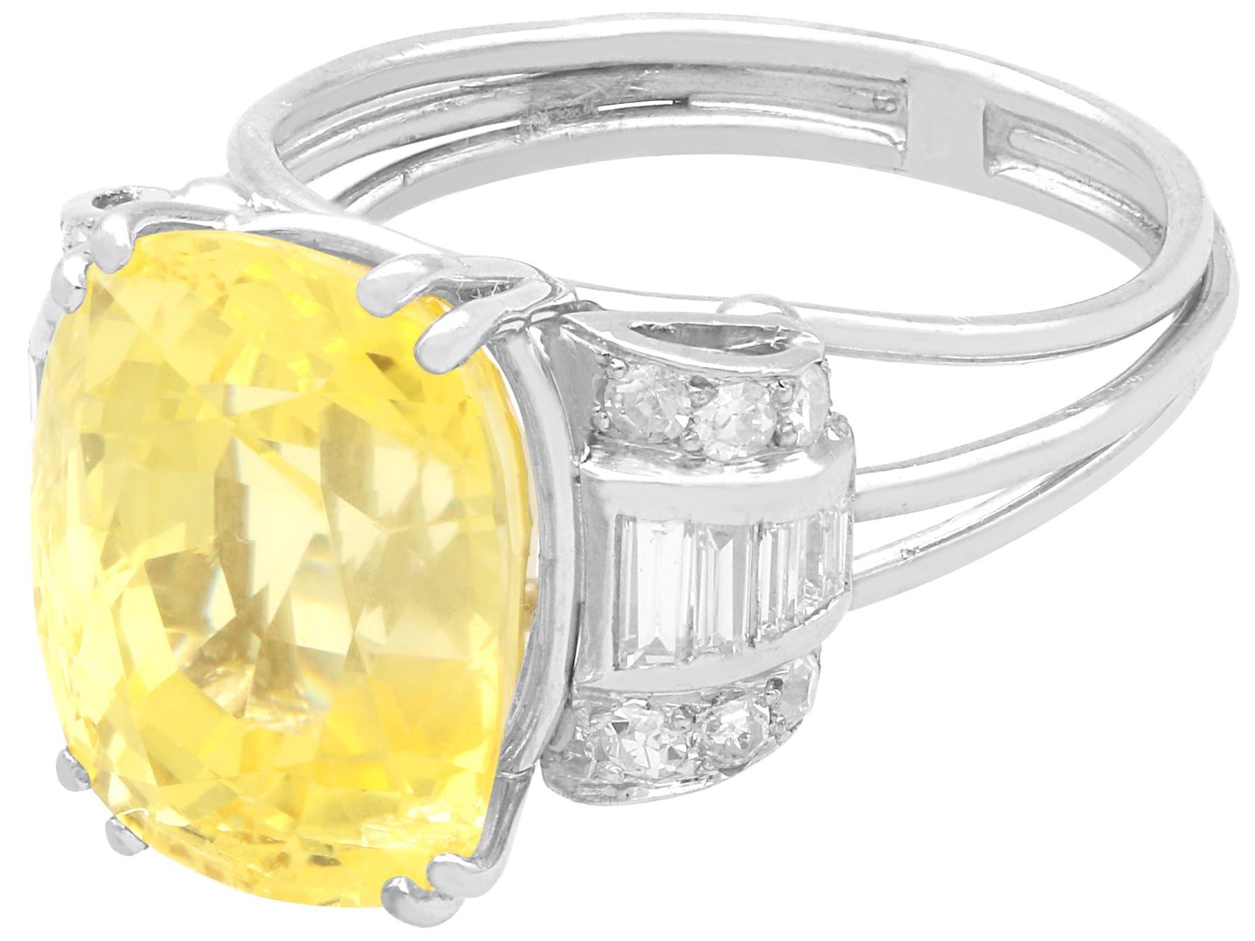 da uomo o donna Anello con zaffiro giallo di Ceylon da 11,74 carati e diamante da 0,66 carati, oro bianco 18 carati in vendita