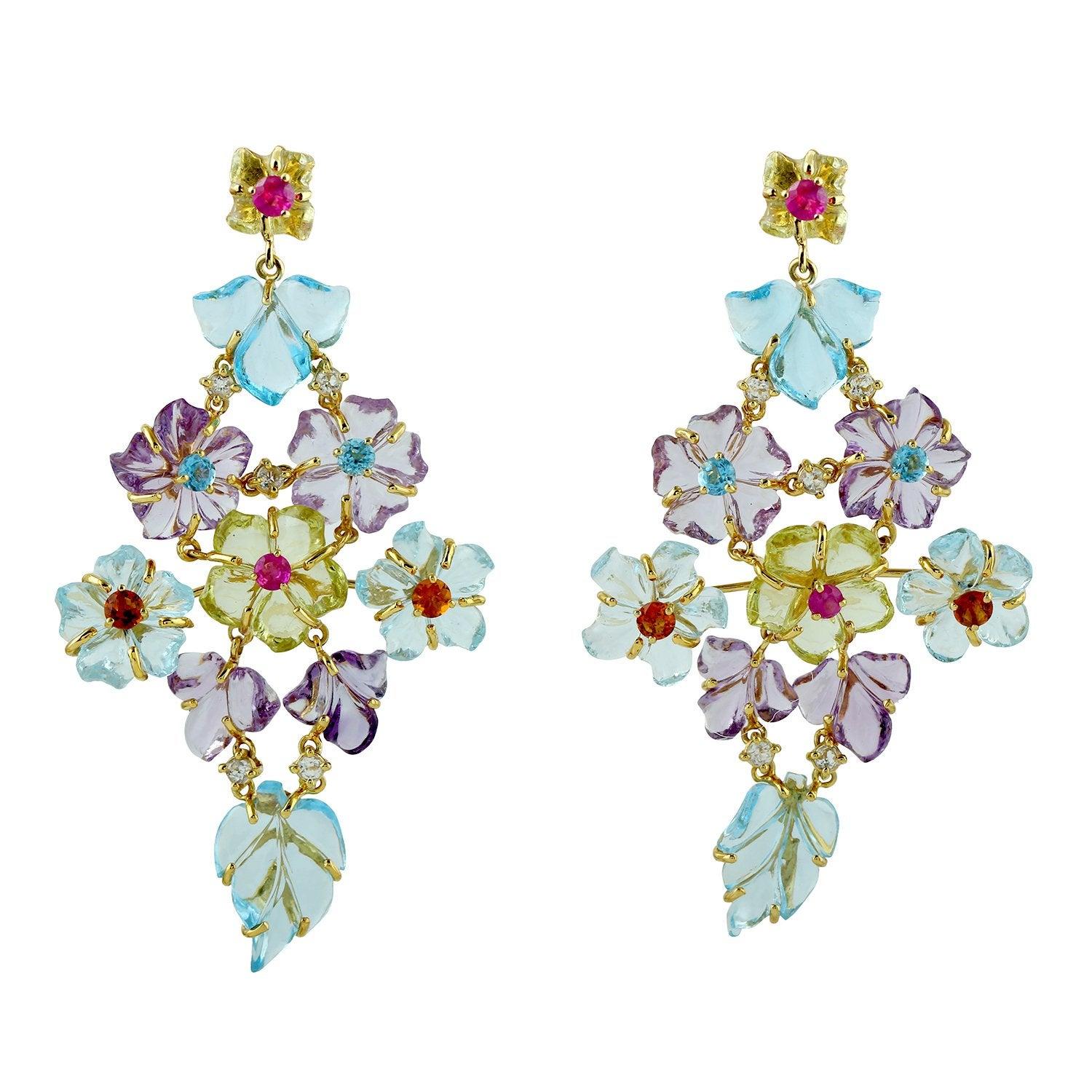 in vendita:  MEGHNA JEWELS 11,74 Granato intagliato Diamante smeraldo Oro 14 carati Anello a fiore 12