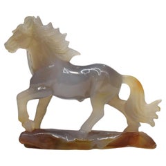 1174 Grams Hand-Carved Natural Agate Horse Figurine Sculpture Home Decor