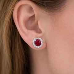 11.74 TCW Natural Ruby and Diamond Stud Earrings 9.32 Carats Ruby 18K White Gold