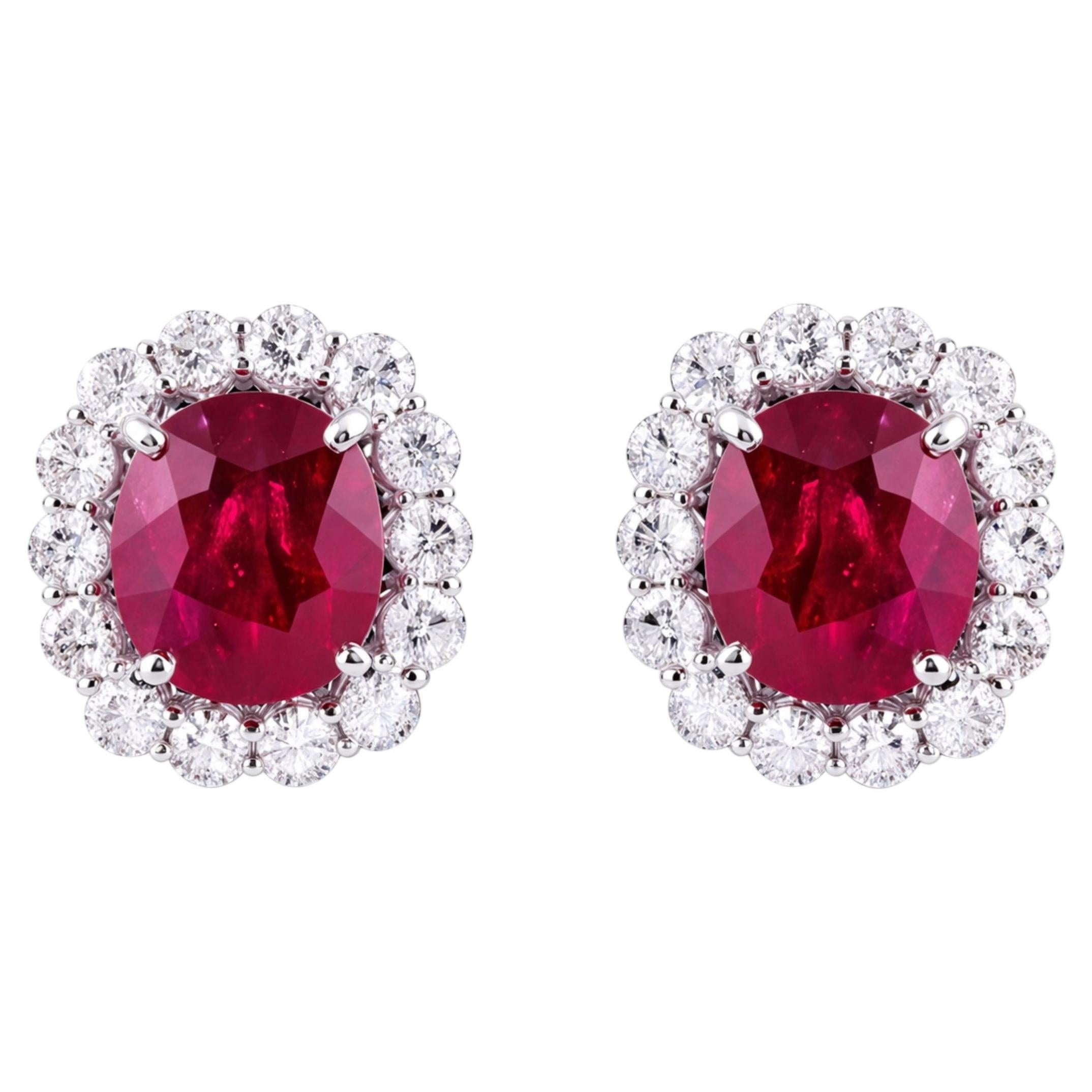 11.74 TCW Natural Ruby and Diamond Stud Earrings 9.32 Carats Ruby 18K White Gold For Sale