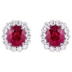 11.74 TCW Boucles d'oreilles Halo en or blanc 18k avec diamants et rubis naturels