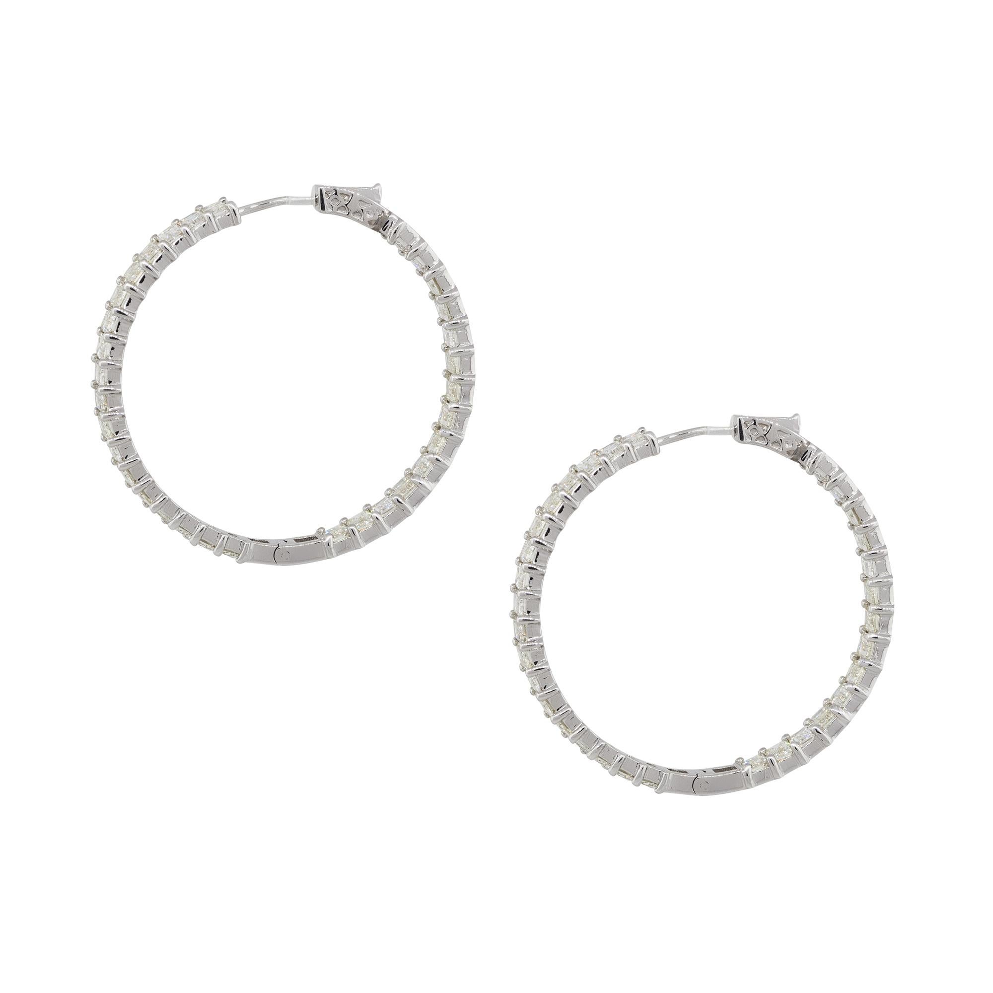 11.75 Carat Baguette Cut Diamond Inside Out Hoops 14 Karat in Stock In Excellent Condition For Sale In Boca Raton, FL