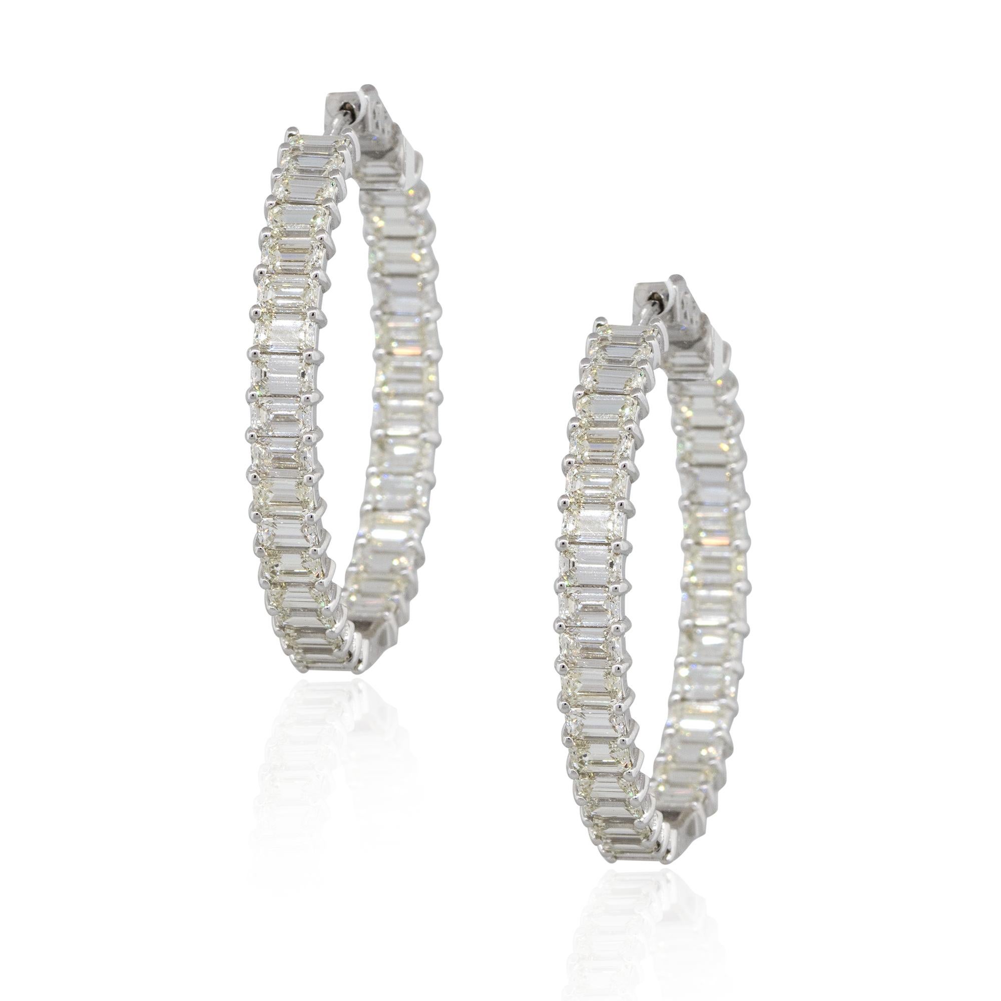 11.75 Carat Baguette Diamond Inside Out Hoops 14 Karat en stock Pour femmes en vente
