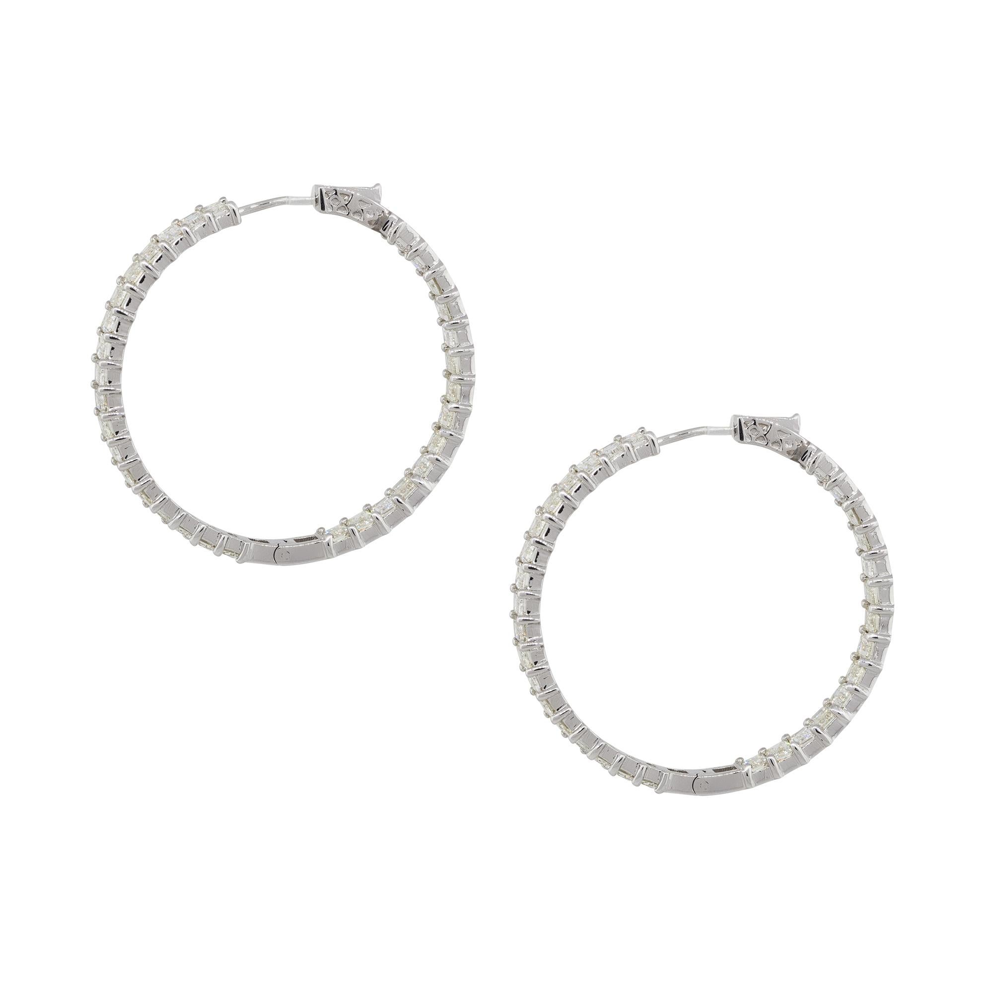 11.75 Carat Baguette Diamond Inside Out Hoops 14 Karat en stock en vente 2
