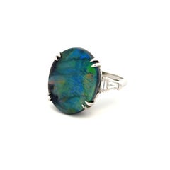 11.75 Carat Black Opal and Shield Cut Diamond Platinum Cocktail Ring