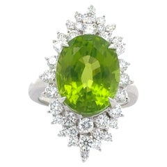 11,75 Karat Peridot Diamant Platin Burst Ring