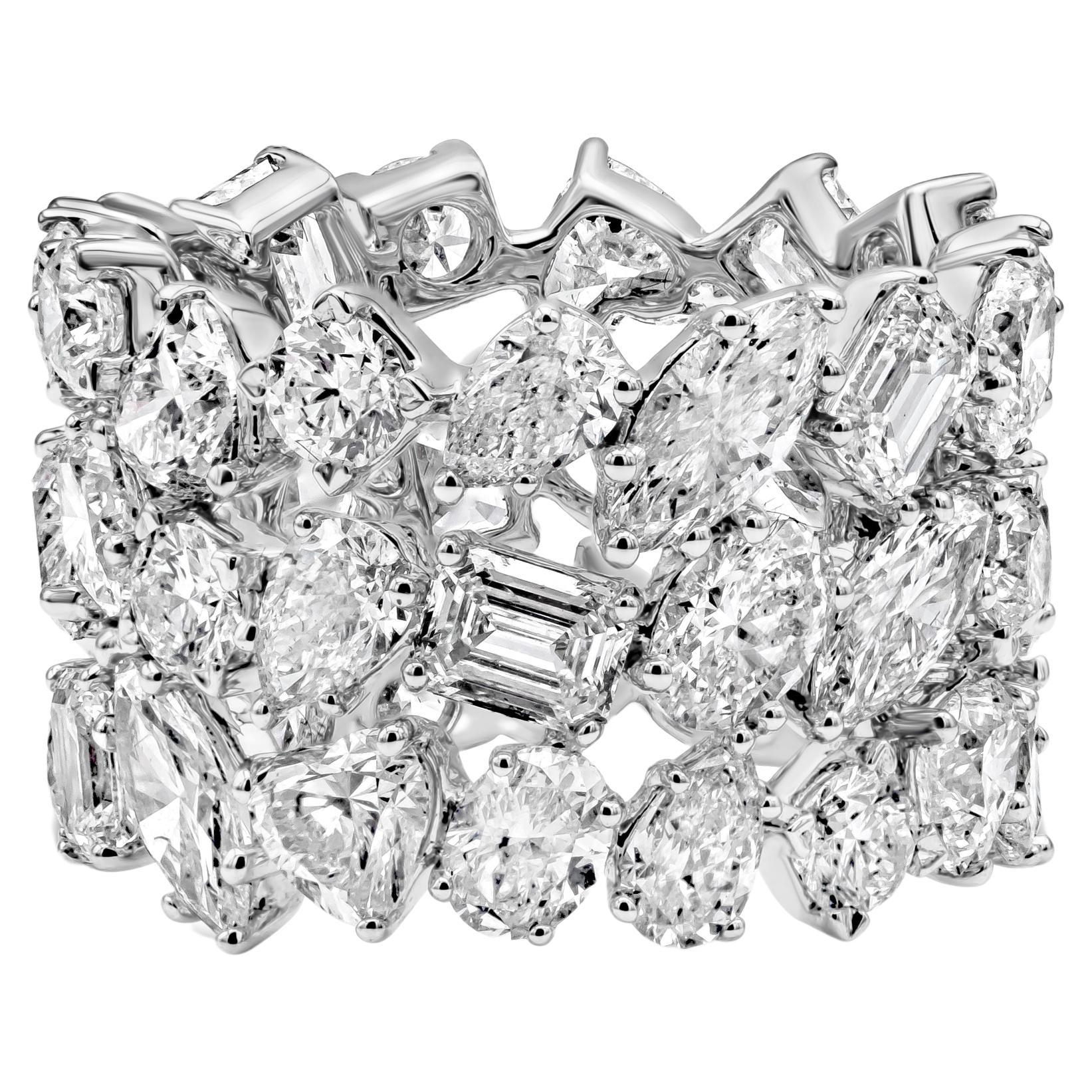 Roman Malakov 11.75 Carats Mixed Cut Three-Row Diamond Eternity Fashion Ring For Sale