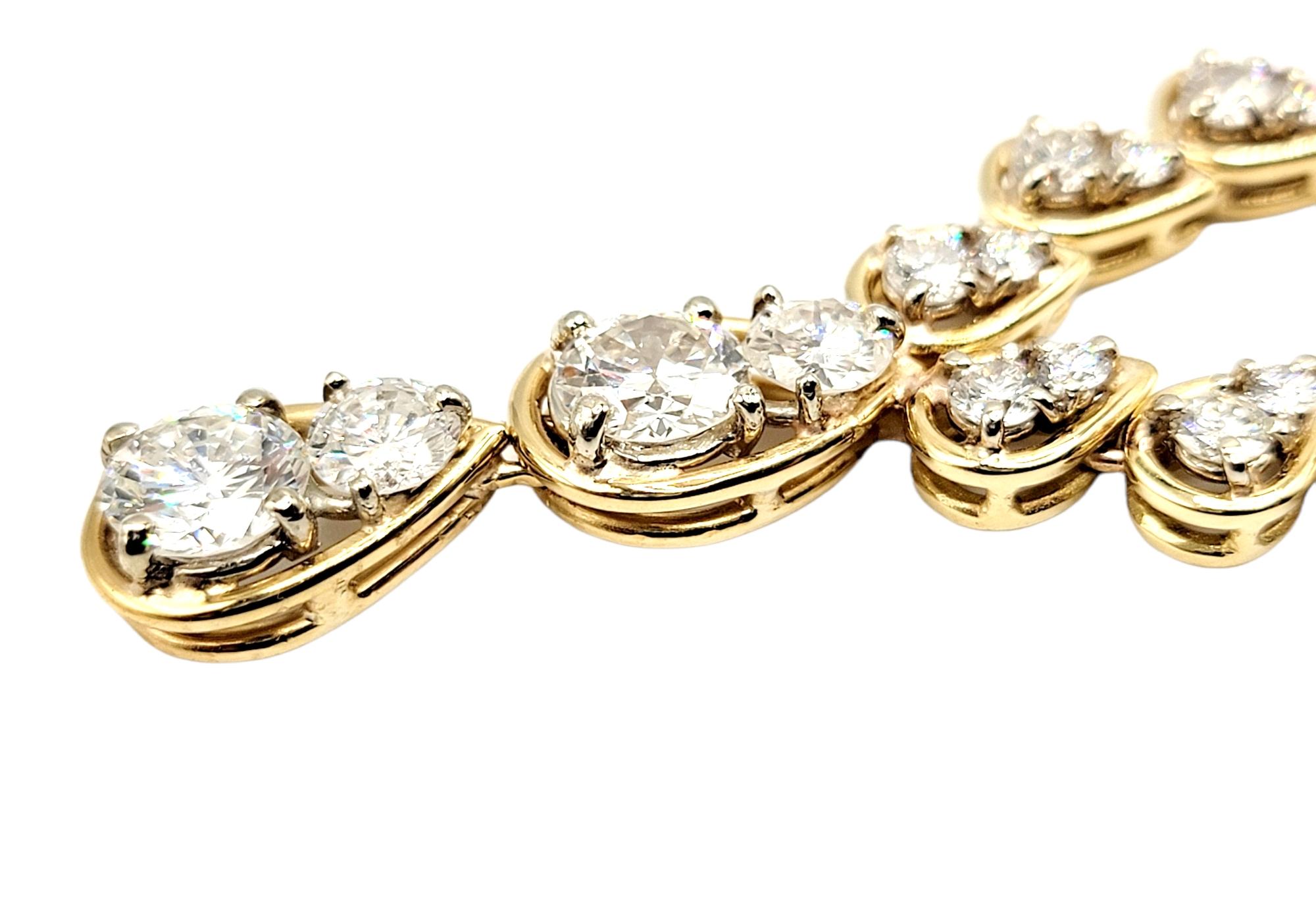 11.75 Carats Total Diamond Pear Shape Graduated Drop Link Necklace 18 Karat Gold For Sale 2