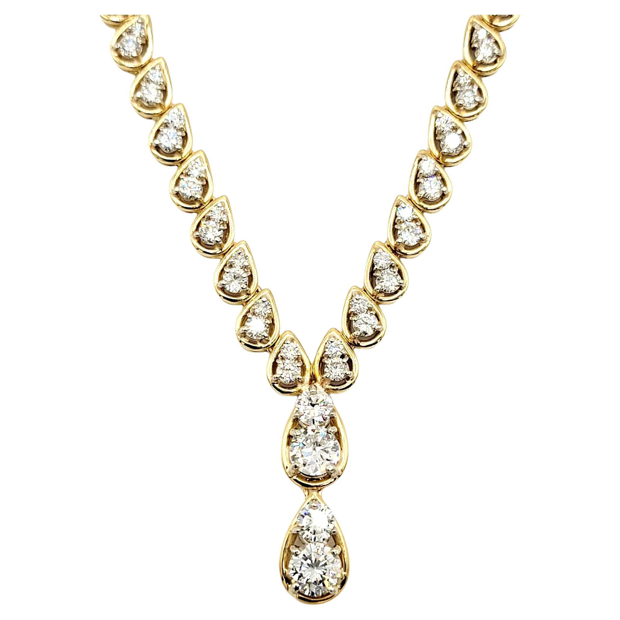 11.75 Carats Total Diamond Pear Shape Graduated Drop Link Necklace 18 Karat Gold