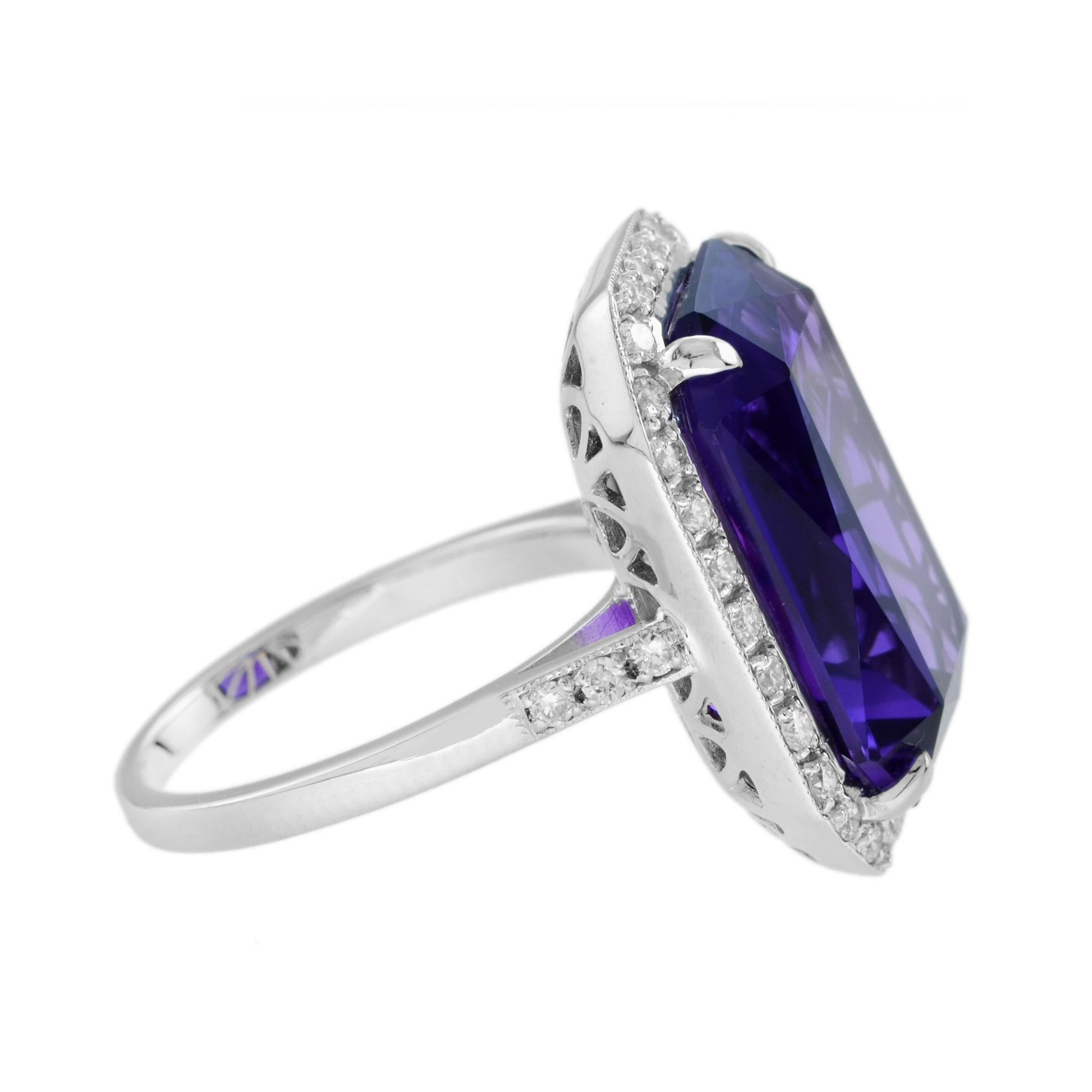 Women's Certified 11.75 Ct. Amethyst and Diamond Halo Art Deco Style Ring in 14K Gold