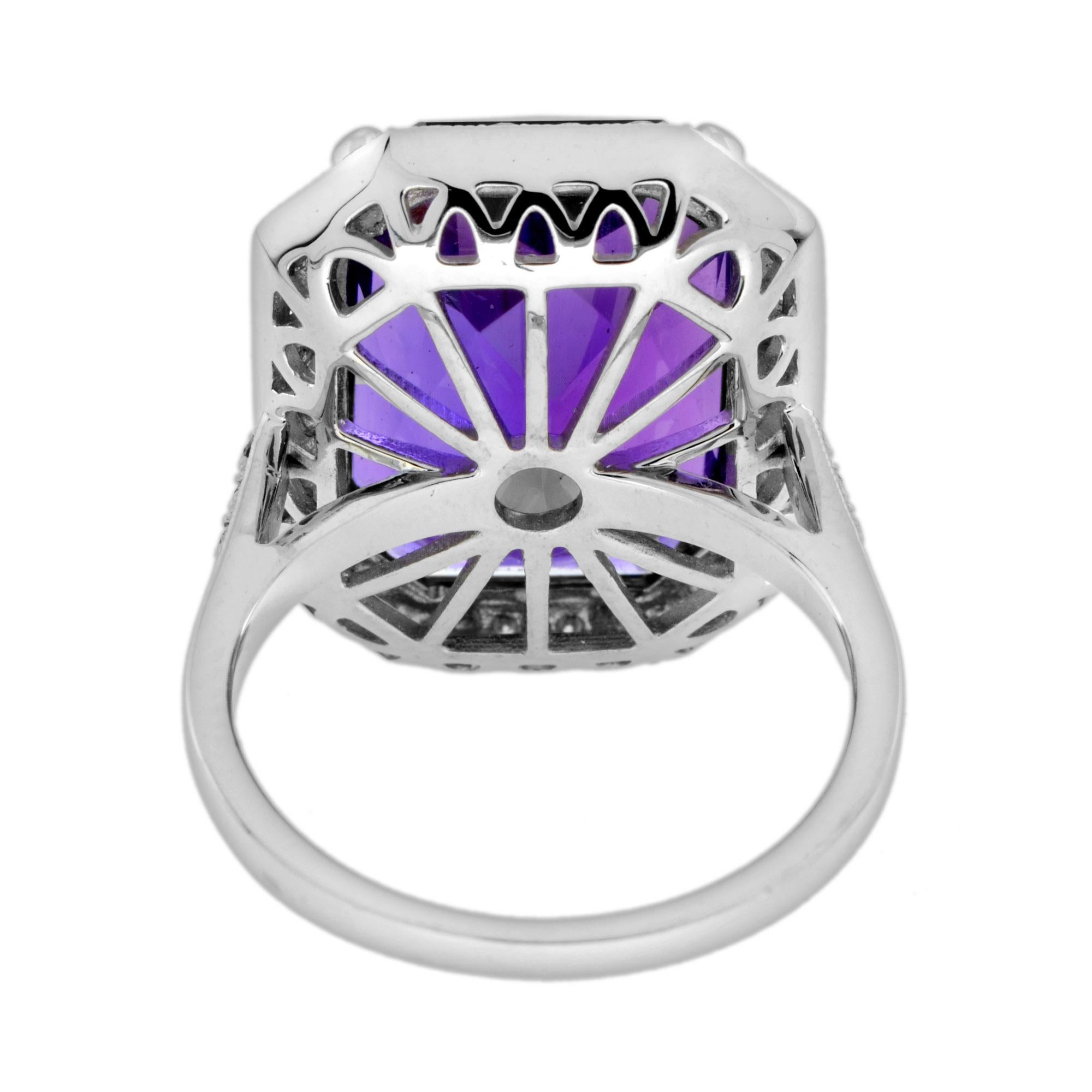 Certified 11.75 Ct. Amethyst and Diamond Halo Art Deco Style Ring in 14K Gold 1