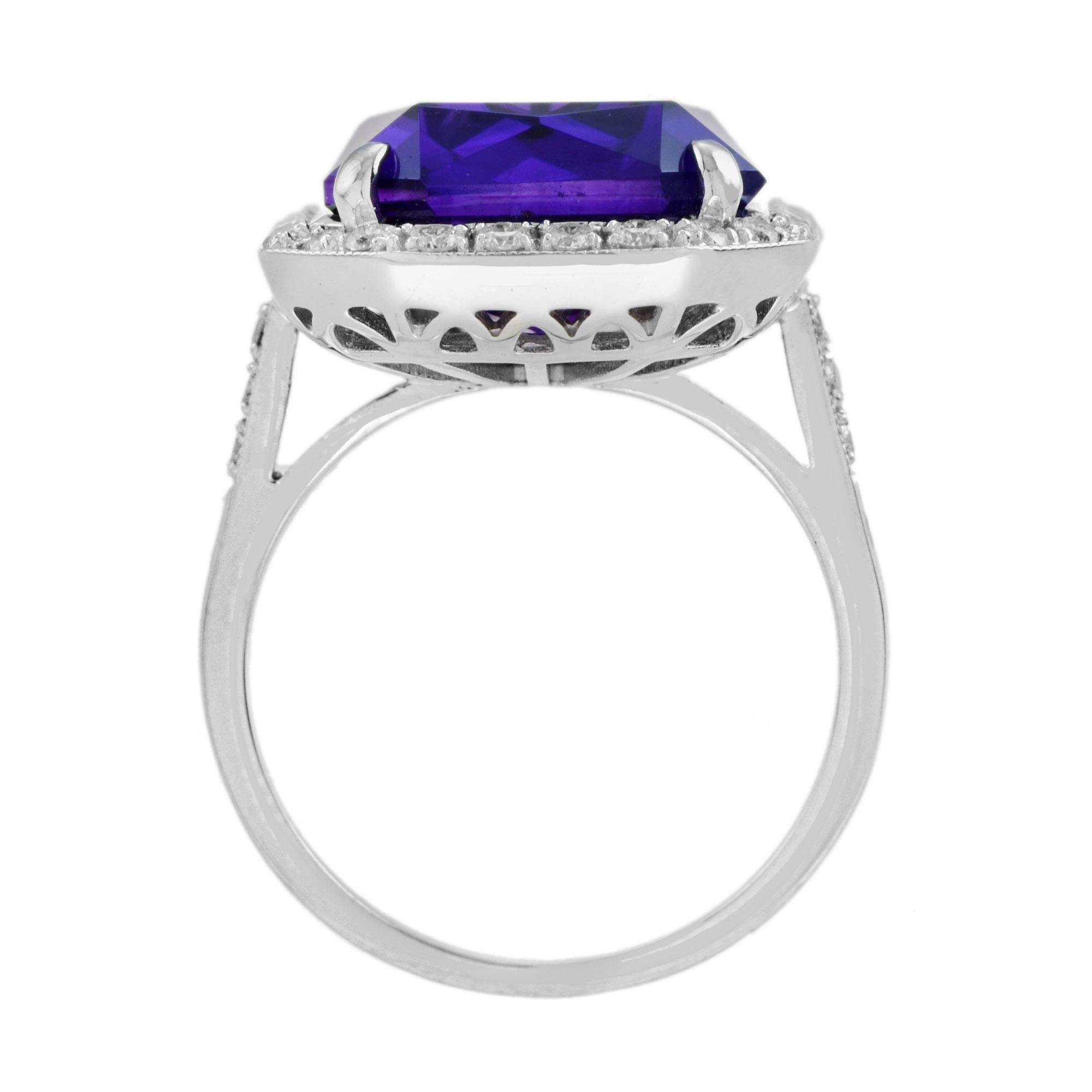 Certified 11.75 Ct. Amethyst and Diamond Halo Art Deco Style Ring in 14K Gold 2