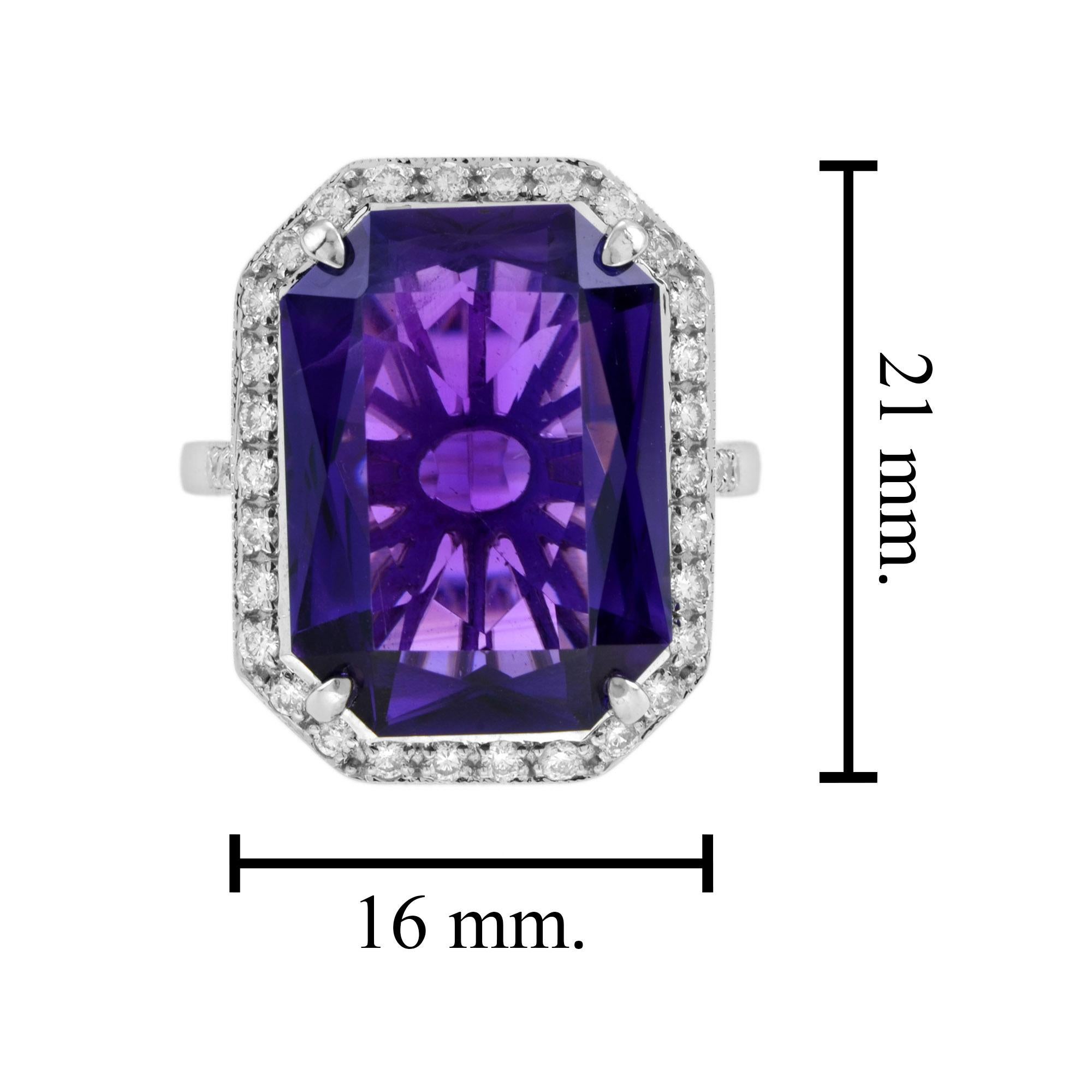 Certified 11.75 Ct. Amethyst and Diamond Halo Art Deco Style Ring in 14K Gold 3
