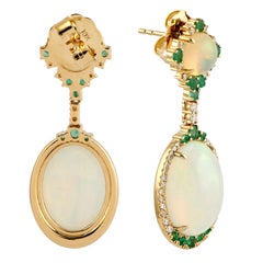 Meghna Jewels 11.75 Ethiopian Opal Emerald Diamond 14 Karat Gold Earrings