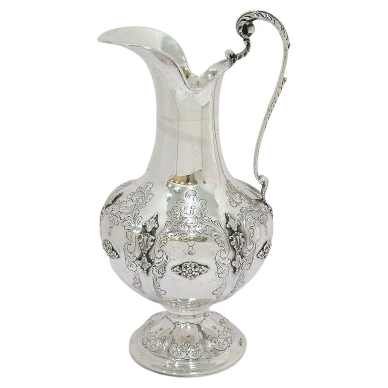 European Silver Antique Italian Floral Wine Ewer For Sale at 1stDibs