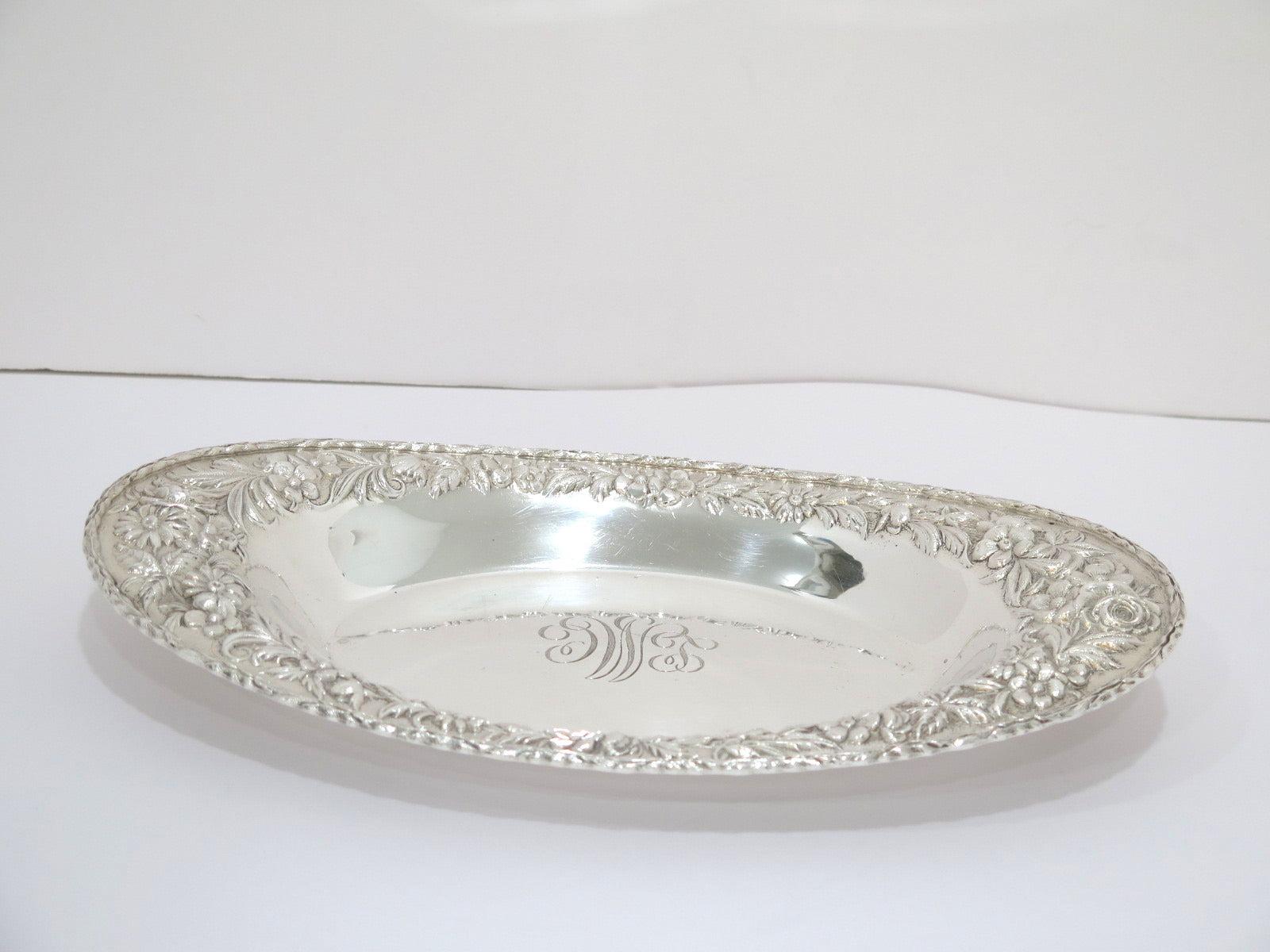 American 11.75 in - Sterling Silver S. Kirk & Son Antique Floral Repousse Oval Dish