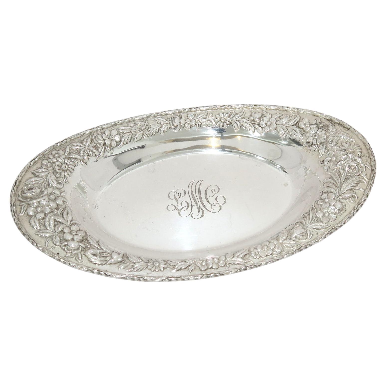 11.75 in - Sterling Silver S. Kirk & Son Antique Floral Repousse Oval Dish