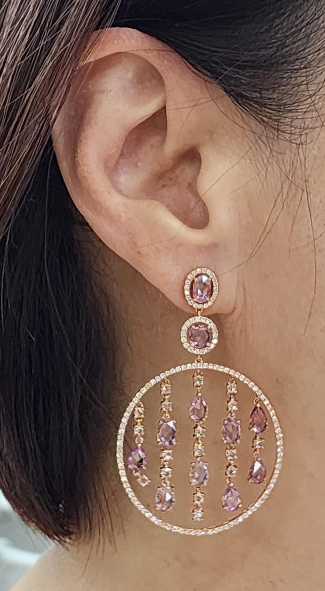 Vintage 11.75 Ct Fancy Pink Sapphire Diamond Chandelier Earring in 18k Rose Gold In New Condition For Sale In Hong Kong, HK