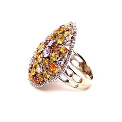11,75ct Saphir naturel de Ceylan de couleur mixte Bague en or blanc 14K