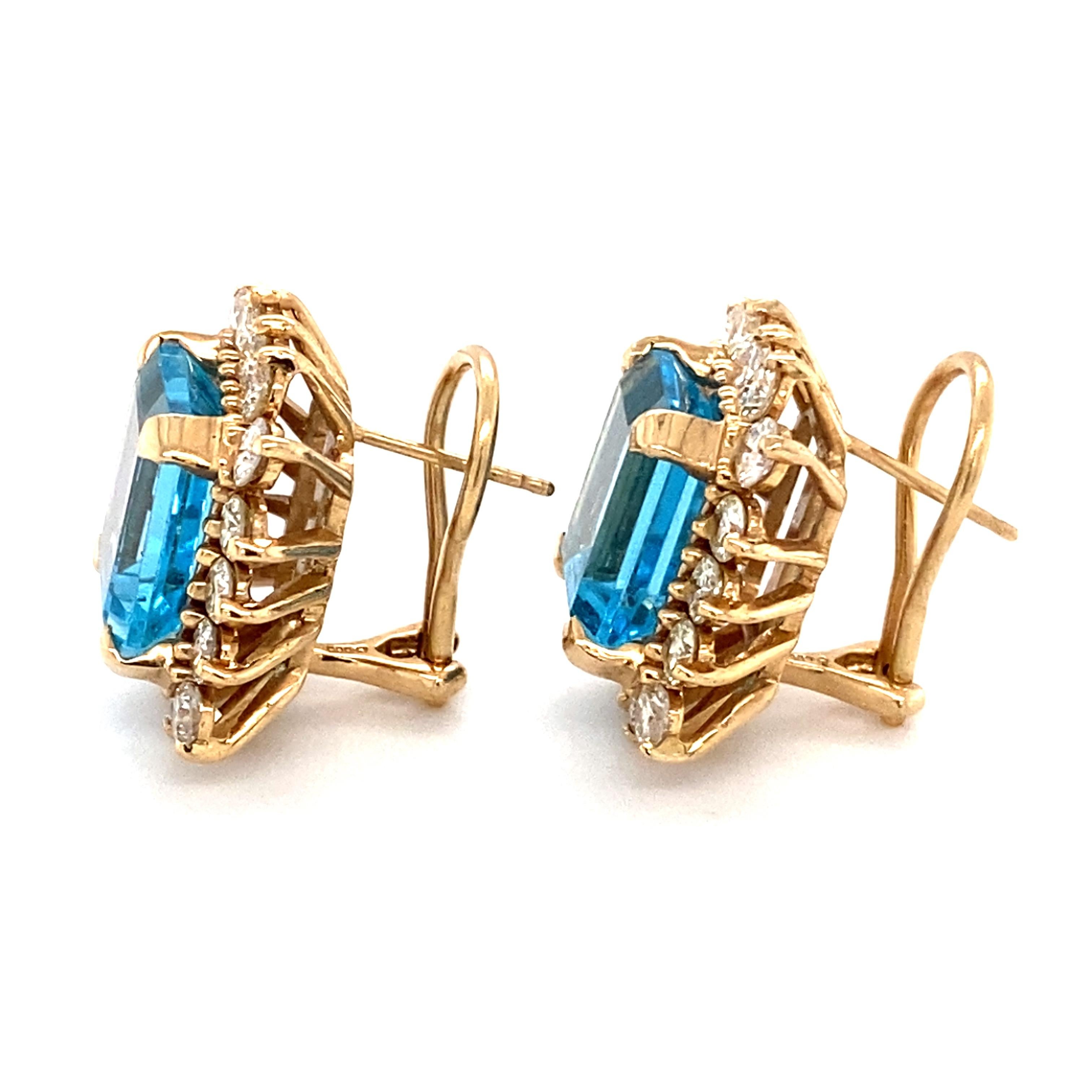 11,76 Karat Blauer Topas und 3,25 Karat Diamant-Ohrringe aus 14 Karat Gelbgold (Moderne)