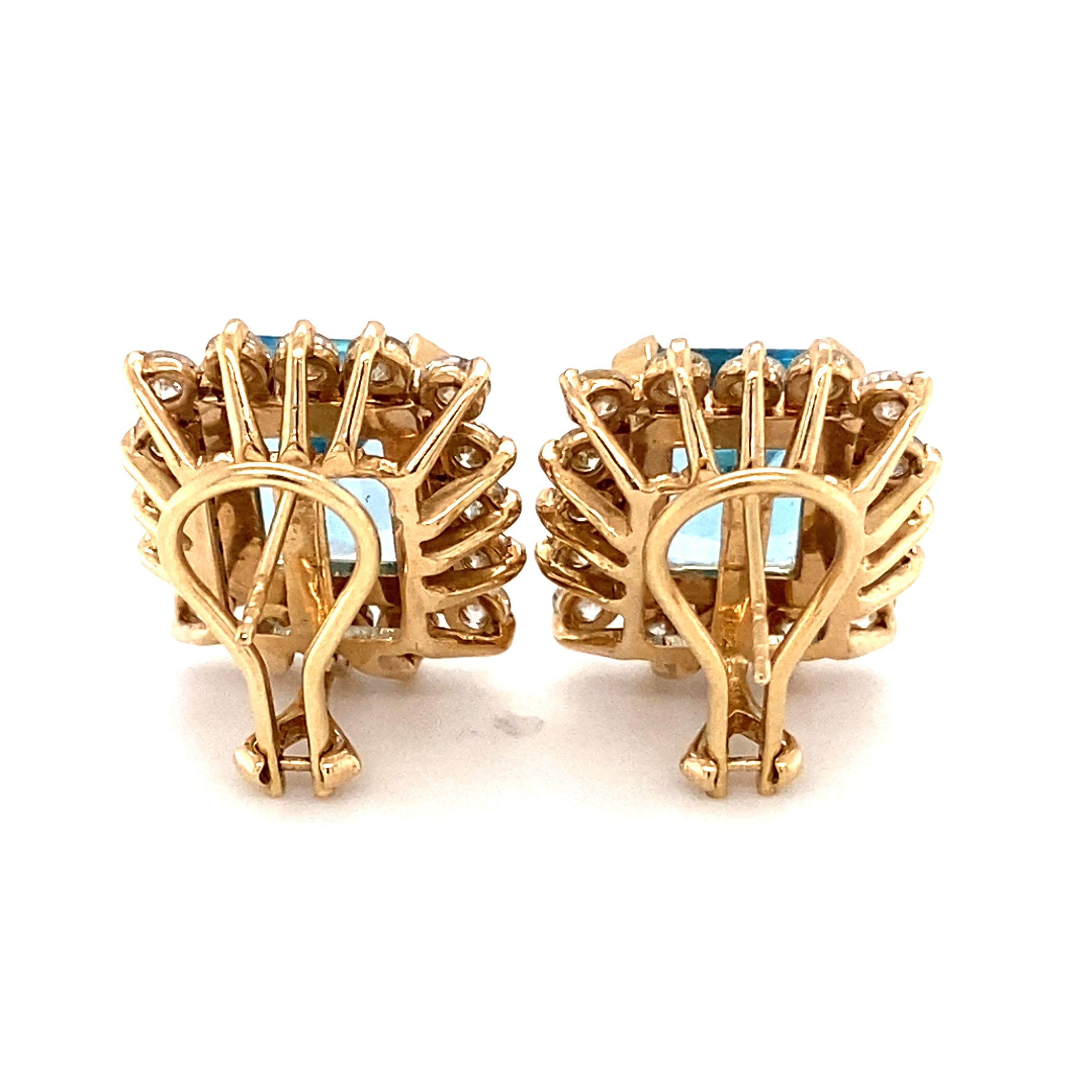 11,76 Karat Blauer Topas und 3,25 Karat Diamant-Ohrringe aus 14 Karat Gelbgold für Damen oder Herren