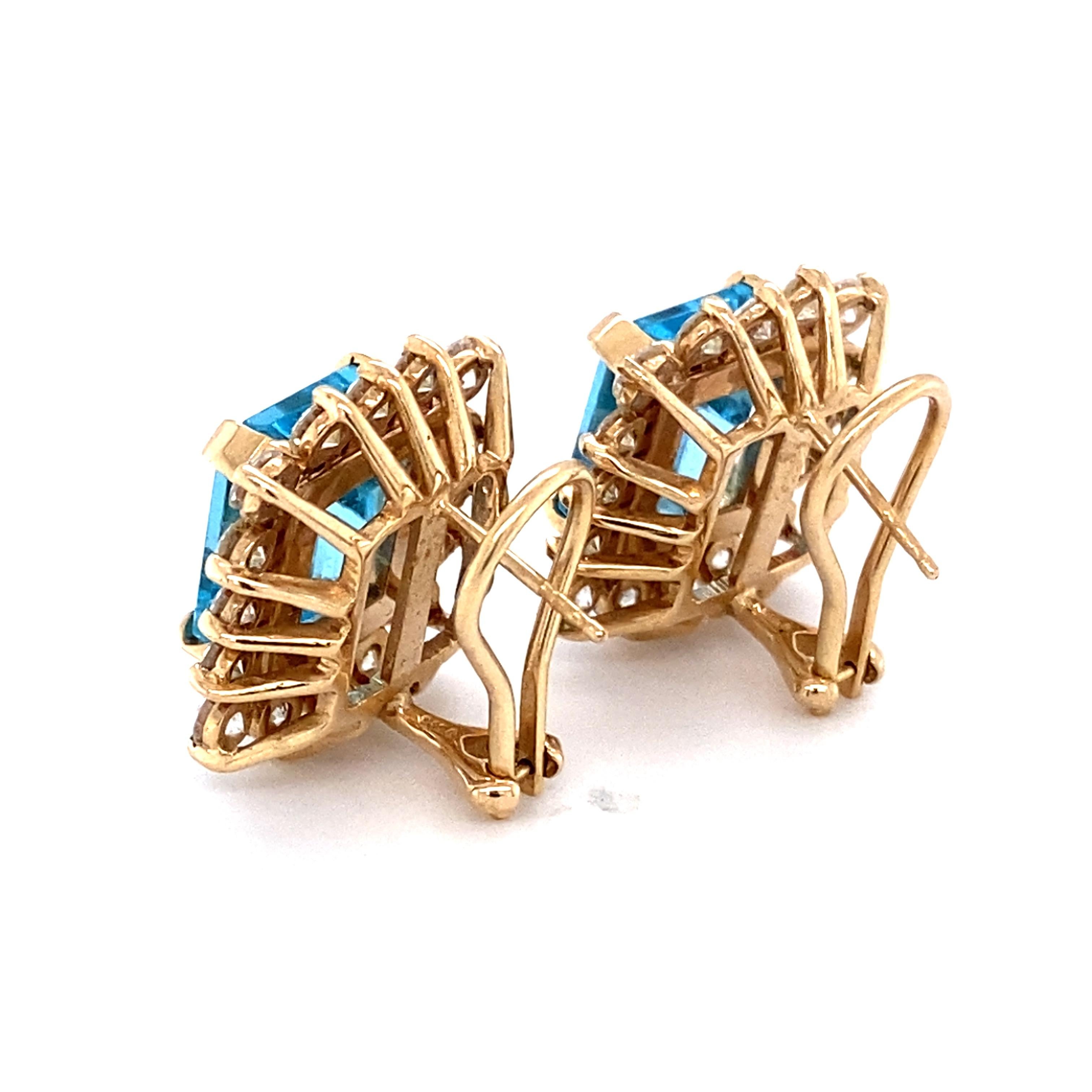 11,76 Karat Blauer Topas und 3,25 Karat Diamant-Ohrringe aus 14 Karat Gelbgold 1