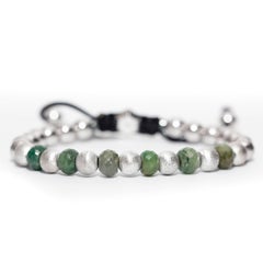 11.76 Carat Emerald Silver Stainless Steel Modern Classic Bead Macrame Bracelet