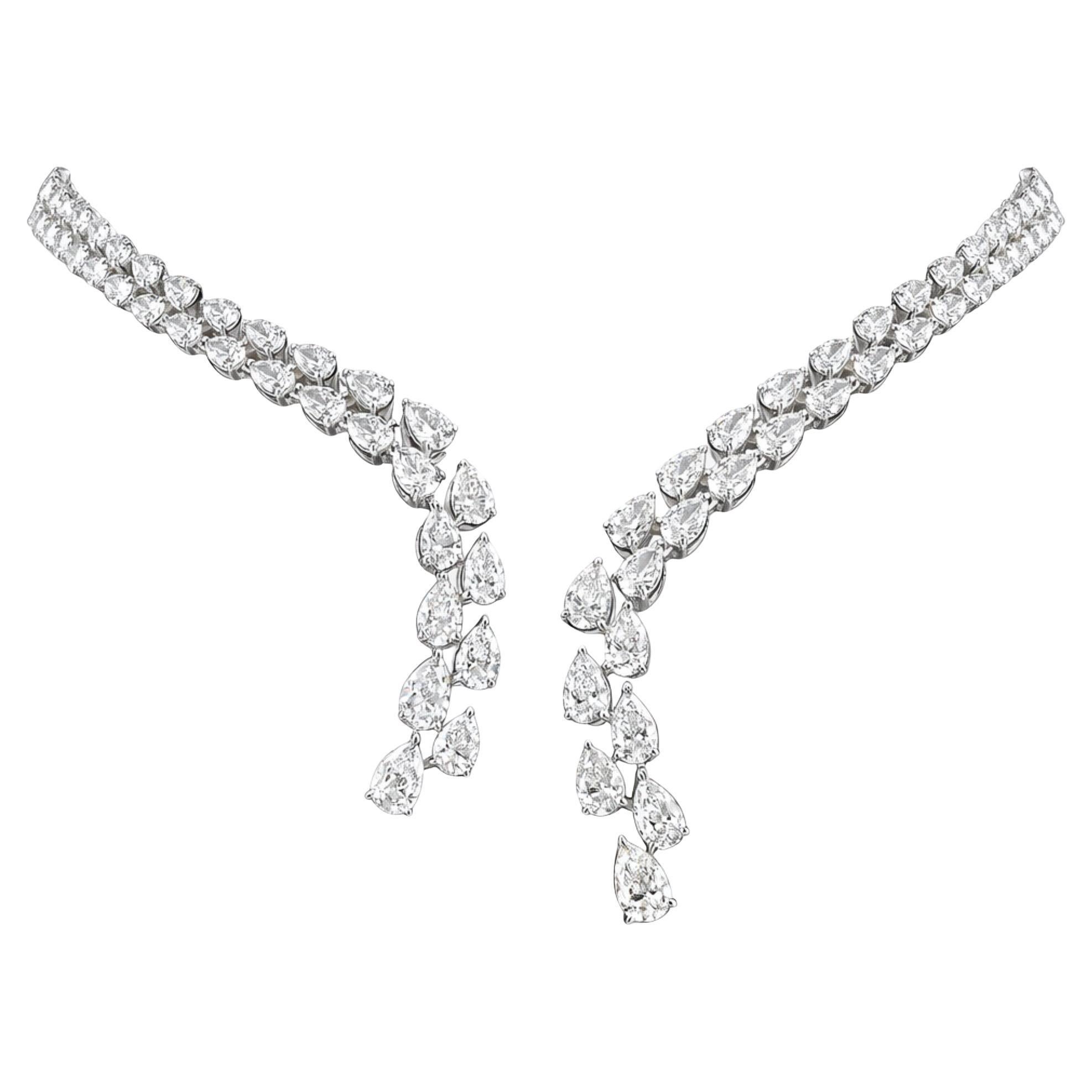 14K White Gold 11.77 Ct Natural Pear Diamond Cascade V-Drop Fine Necklace Gift