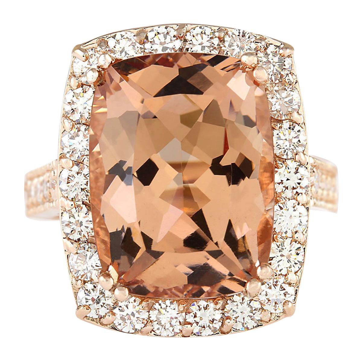 Natural Morganite 14 Karat Rose Gold Diamond Ring For Sale
