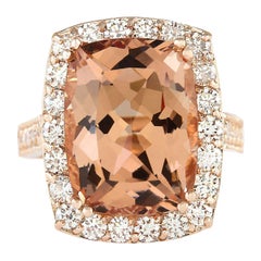 11.78 Carat Natural Morganite 14 Karat Rose Gold Diamond Ring