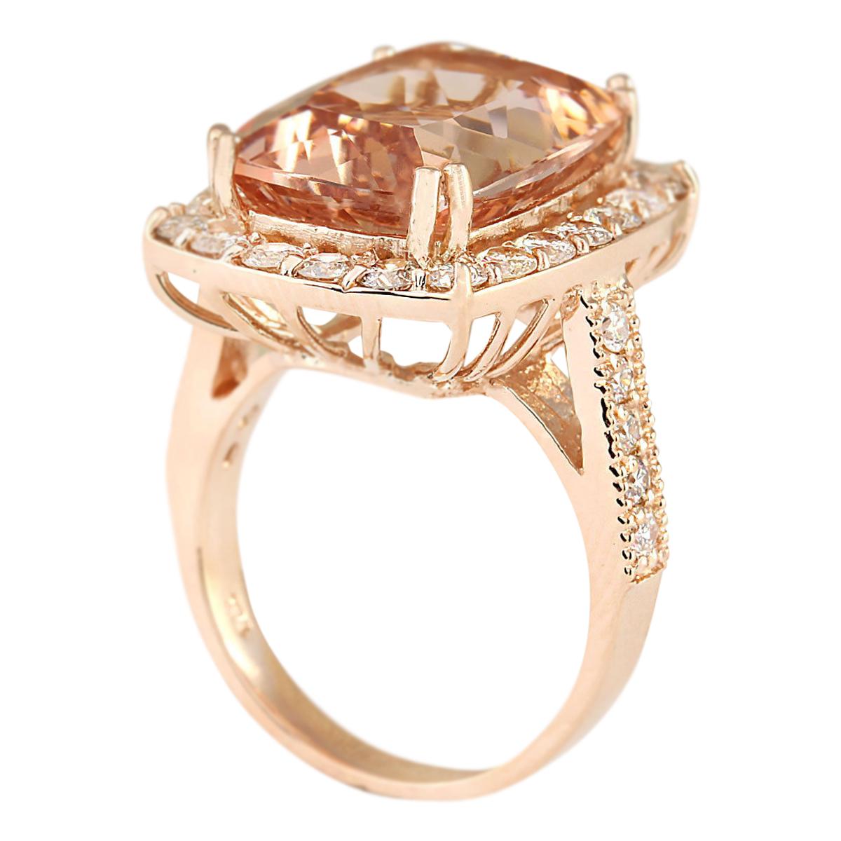 Modern Natural Morganite 14 Karat Rose Gold Diamond Ring For Sale