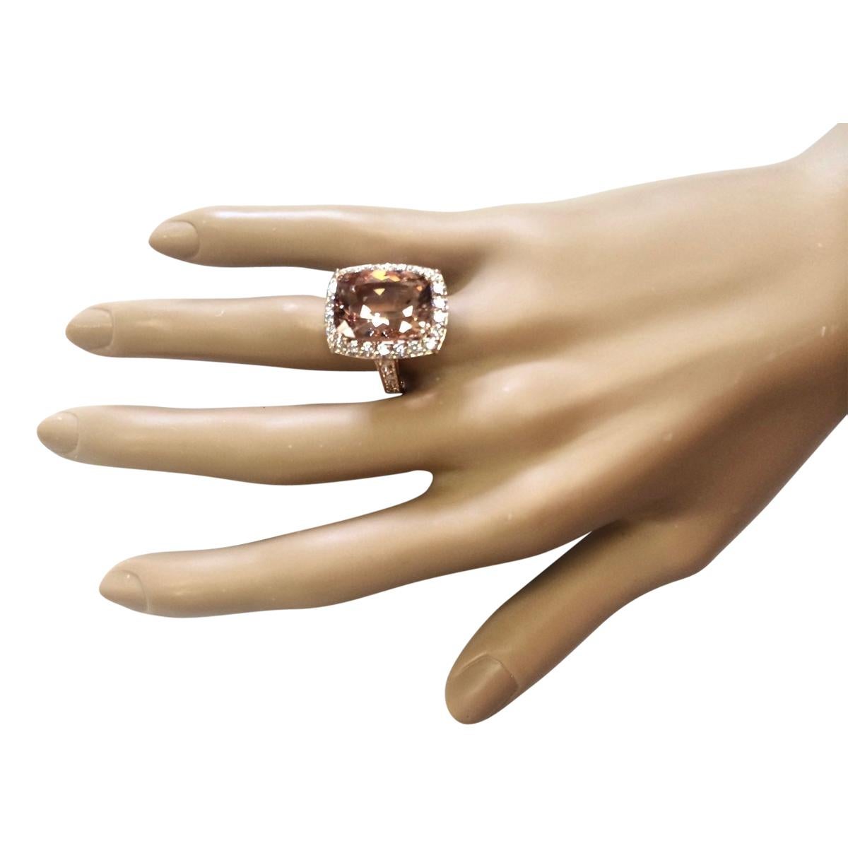 Cushion Cut Natural Morganite 14 Karat Rose Gold Diamond Ring For Sale