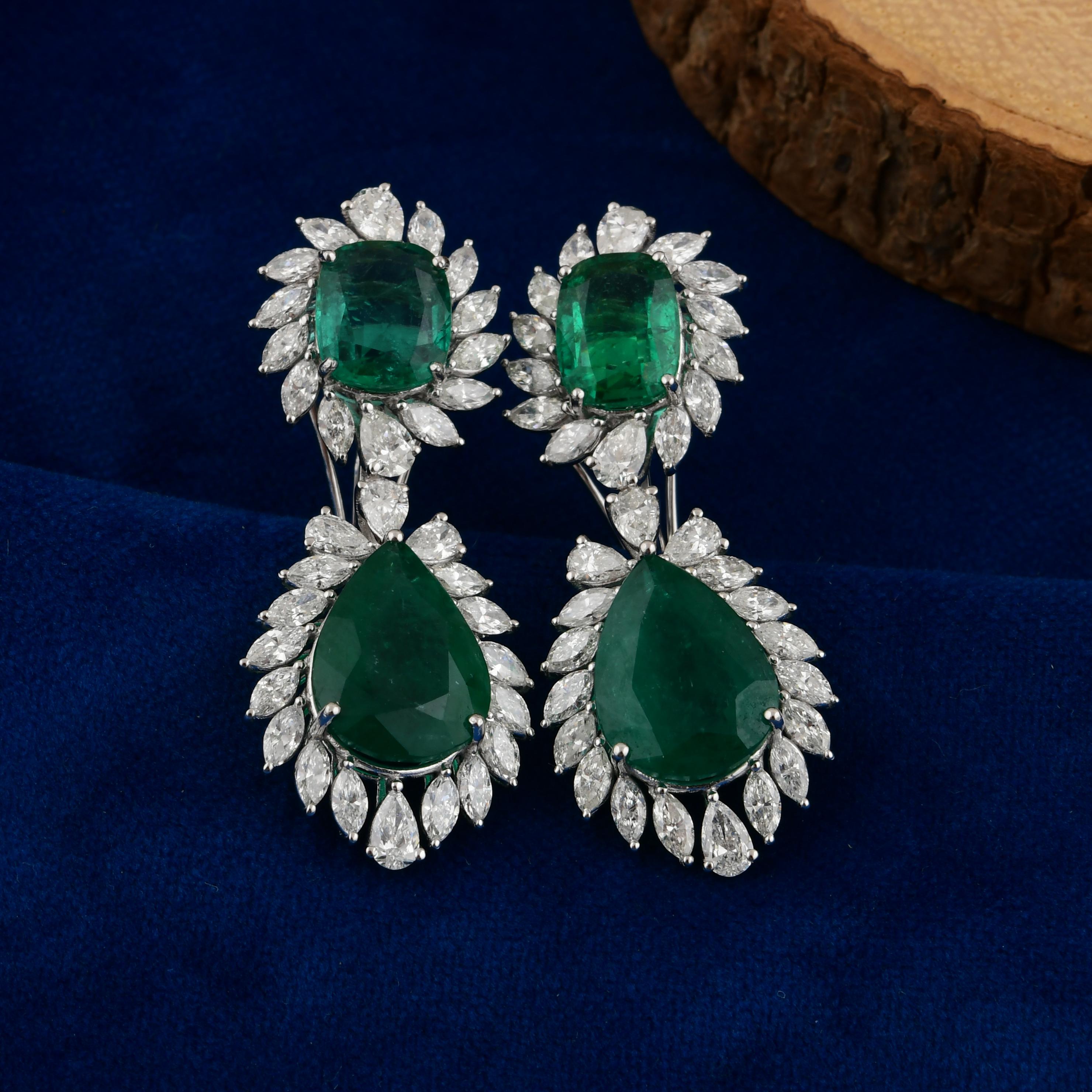 11,78 Karat sambischer Smaragd 4,10 Karat SI/H Diamant-Ohrringe 18 Karat Weißgold im Angebot 1