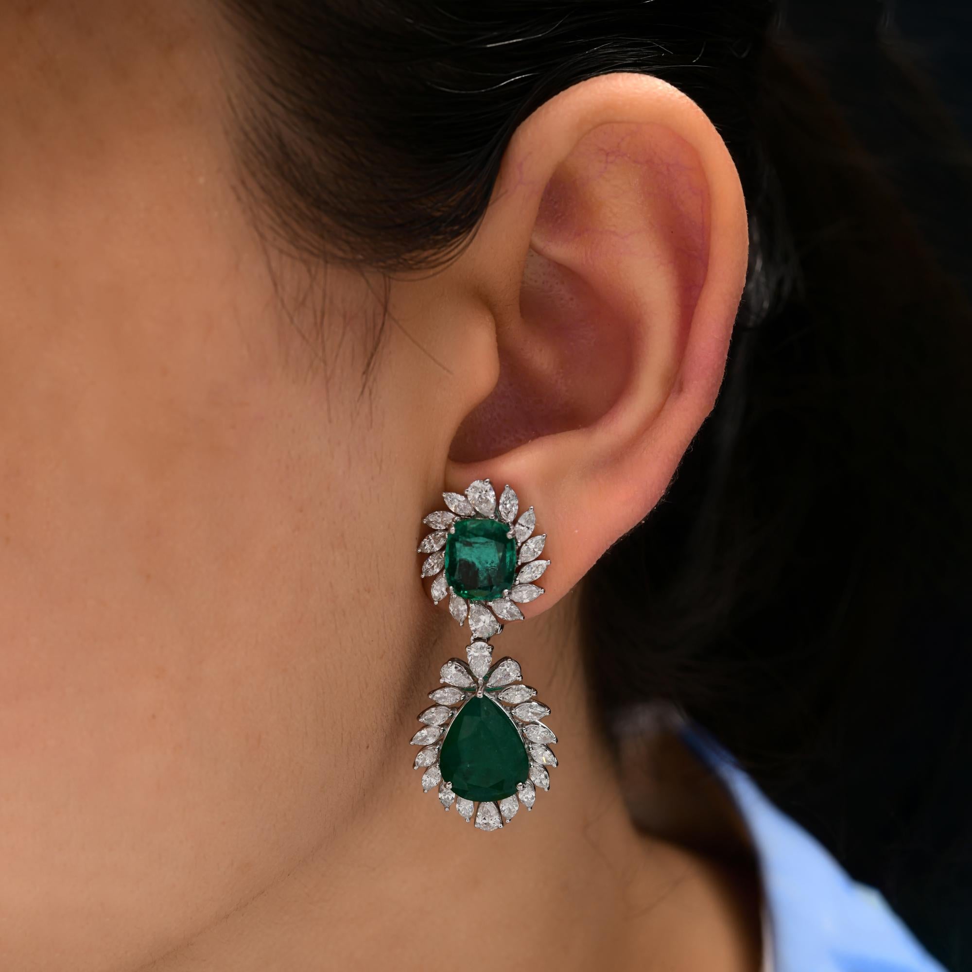 11,78 Karat sambischer Smaragd 4,10 Karat SI/H Diamant-Ohrringe 18 Karat Weißgold im Angebot 2