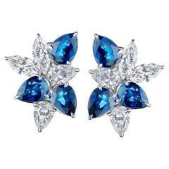 11.78 Carats Sapphire and Pear Shaped Diamond Cluster Earring