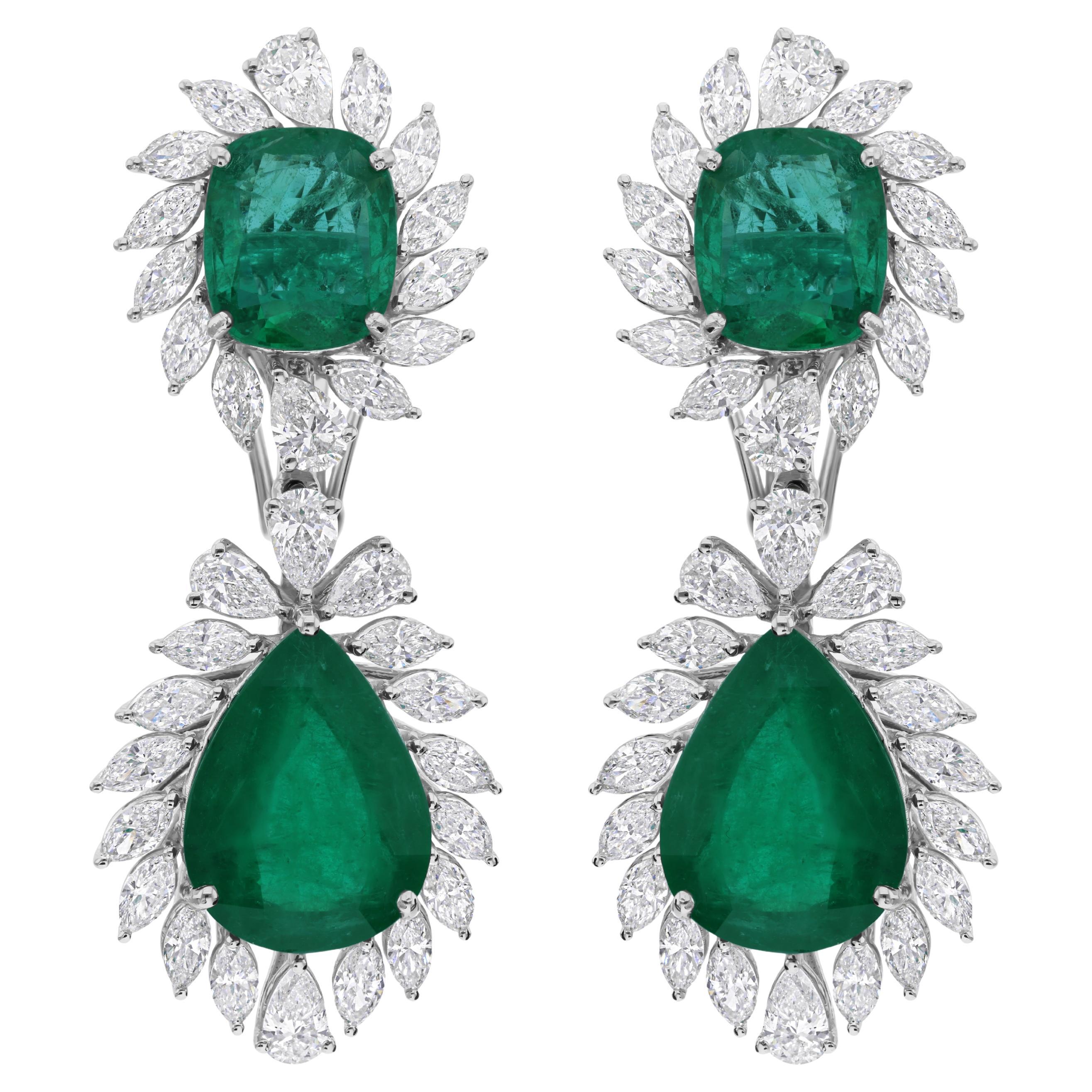 Orecchini con smeraldo dello Zambia da 11,78 ct. e diamanti SI/H da 4,10 ct. in oro bianco 14 ct.