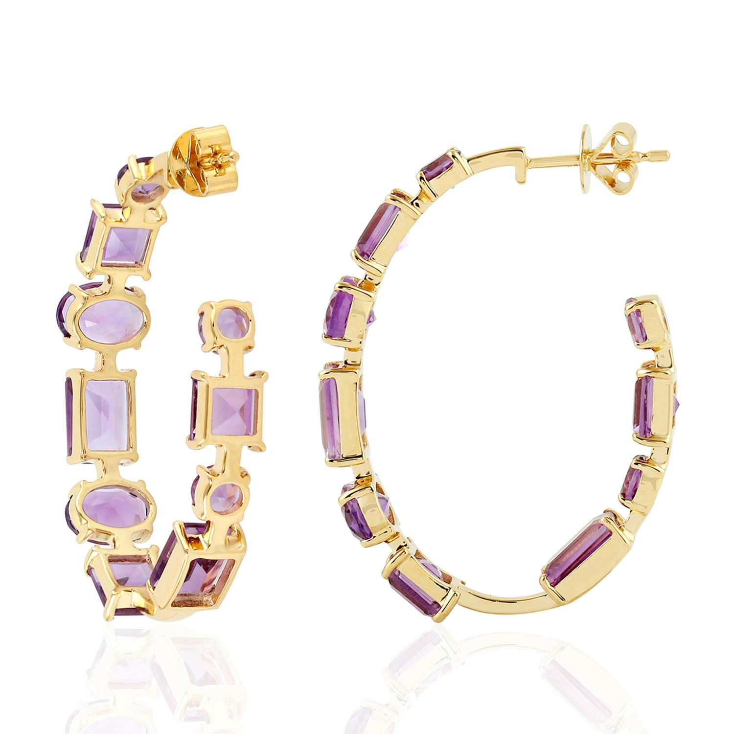 Handcrafted from 18-karat gold, these beautiful hoop earrings are studded with 11.79 carats of amethyst.

FOLLOW  MEGHNA JEWELS storefront to view the latest collection & exclusive pieces.  Meghna Jewels is proudly rated as a Top Seller on 1stdibs