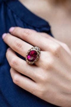 11.79 Carat Oval Statement Spinel -  Color 14K Rose Gold Ring