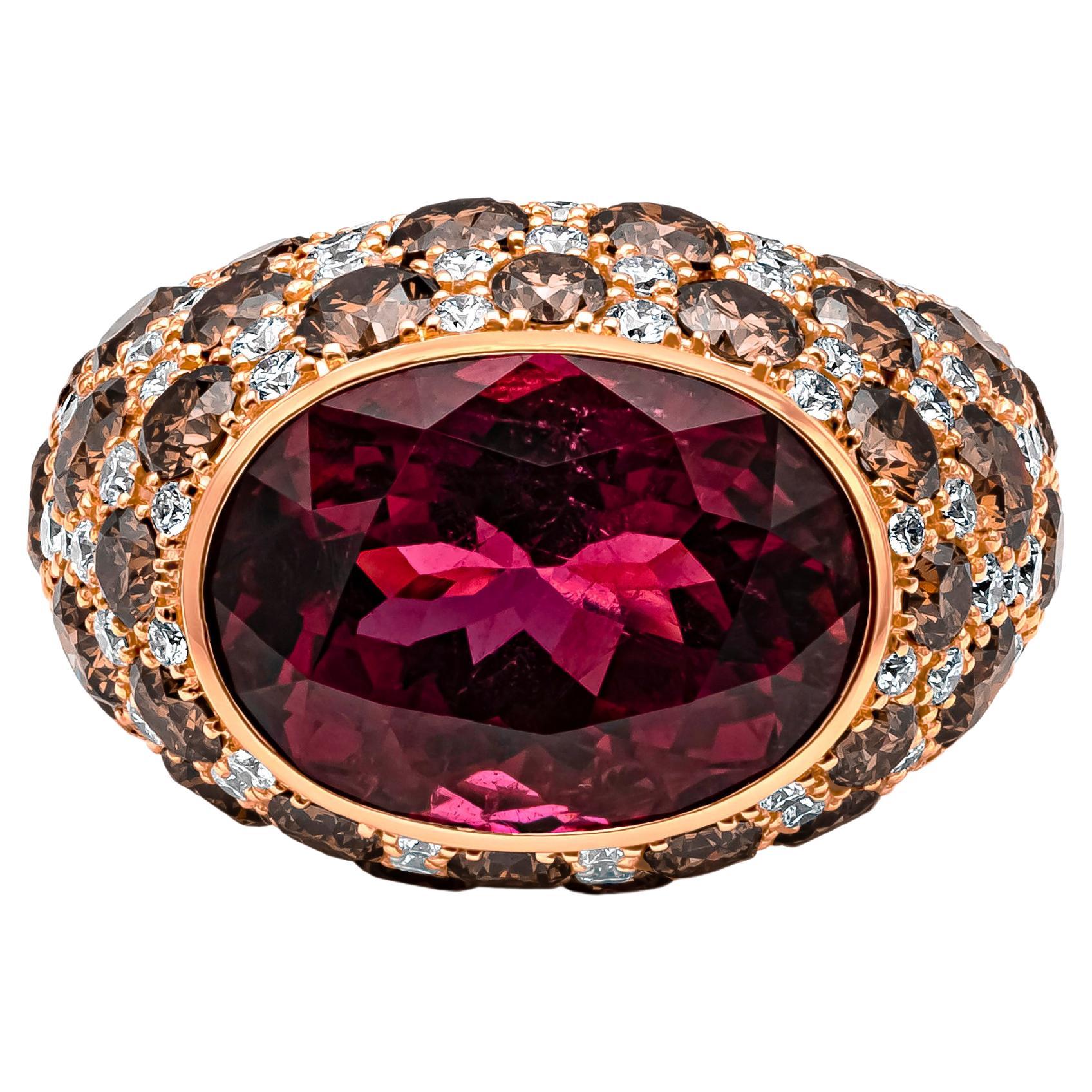 Roman Malakov 11.79 Carat Oval Cut Rubellite Tourmaline Dome Fashion Ring