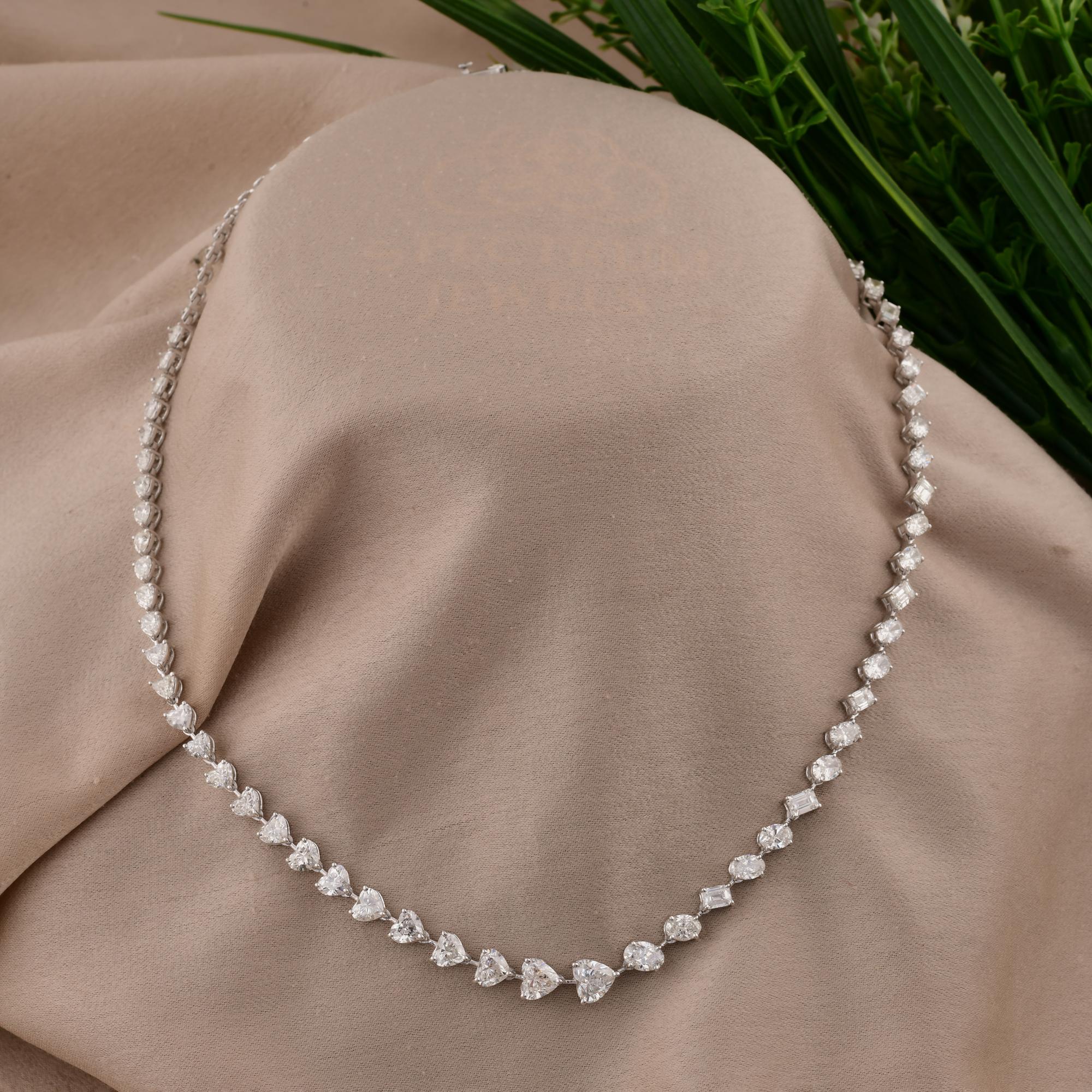 Women's 11.79 Carat SI/H Heart Oval Emerald Cut Diamond Necklace 18 Karat White Gold For Sale