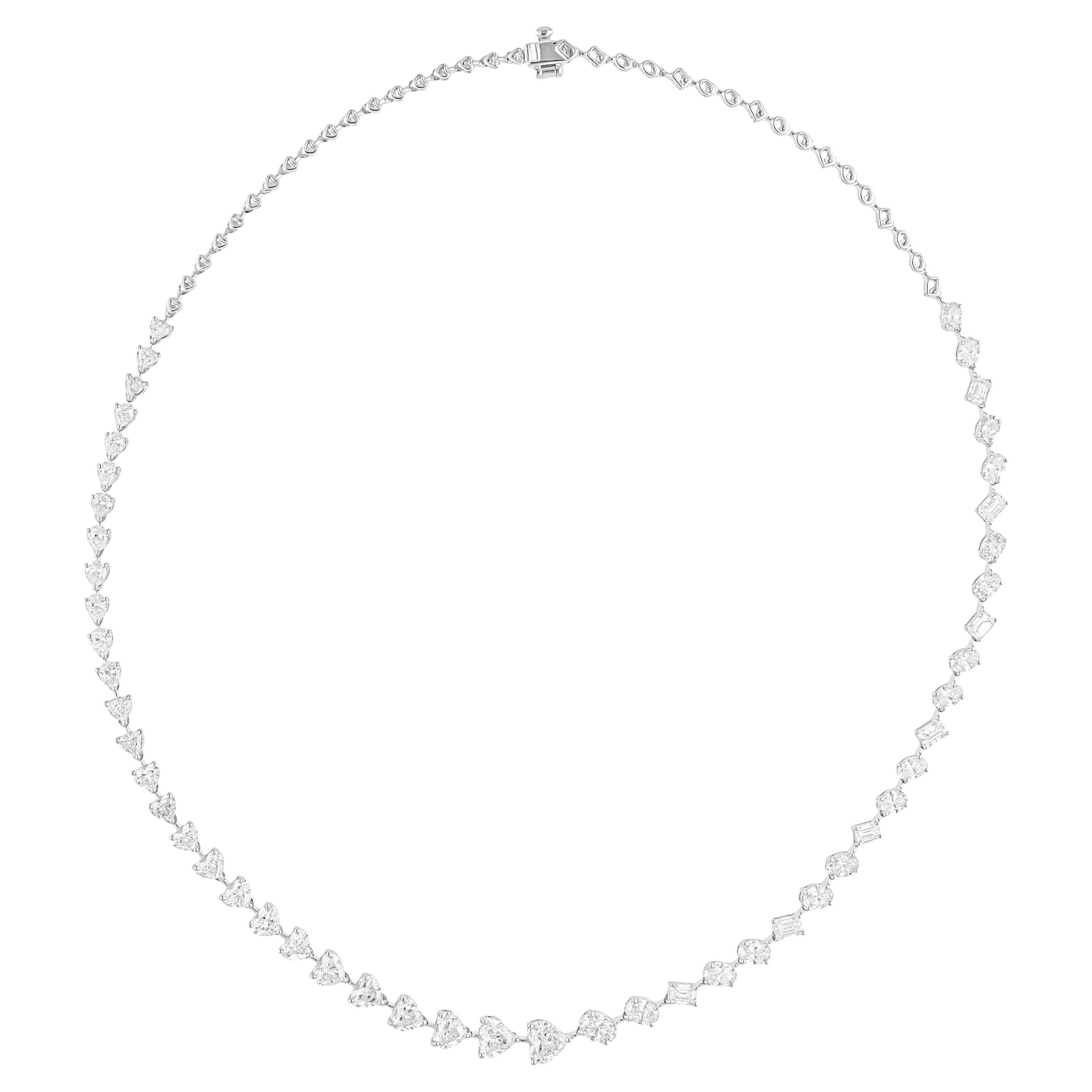 11.79 Carat SI/H Heart Oval Emerald Cut Diamond Necklace 18 Karat White Gold For Sale