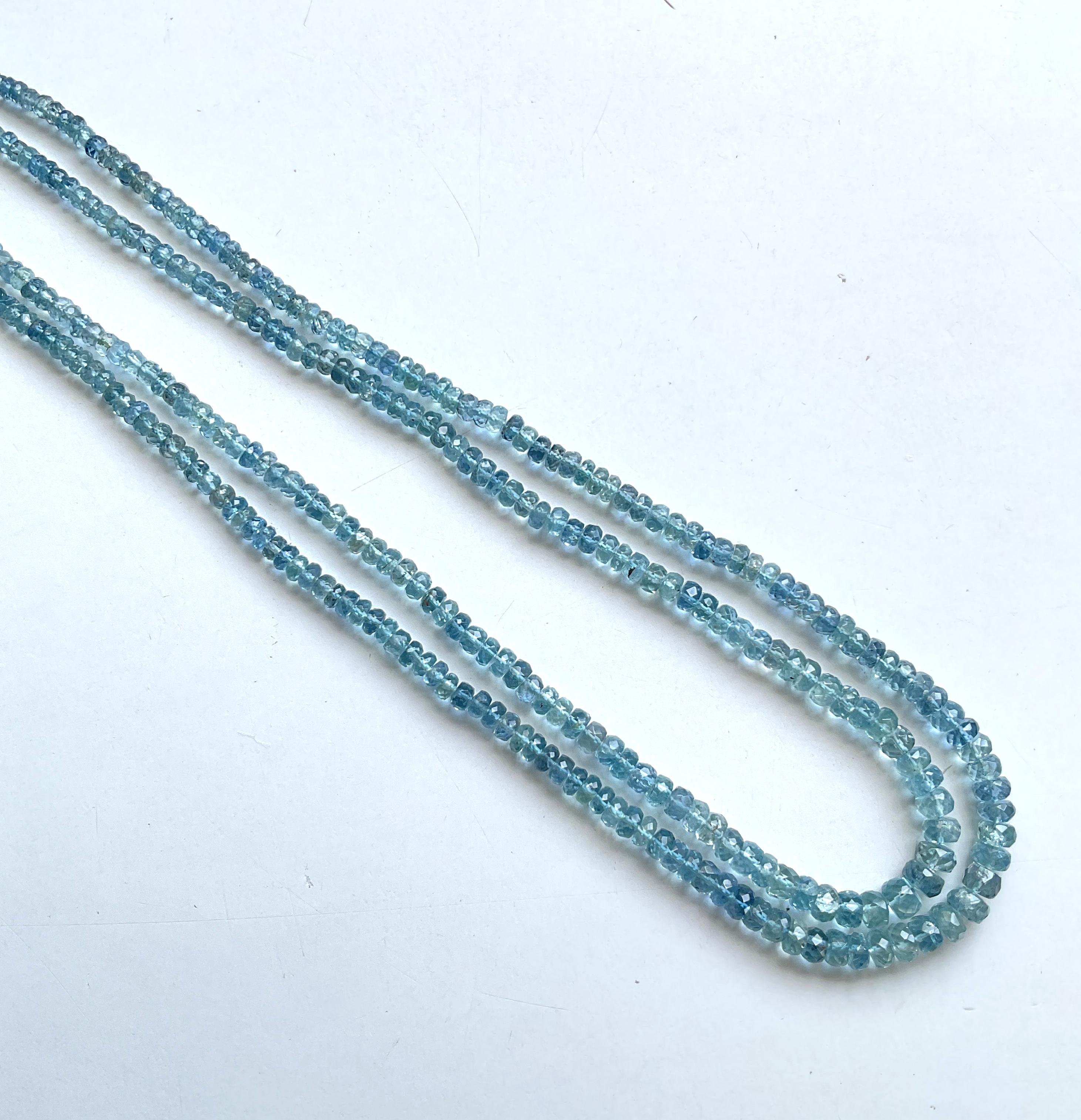 Art Deco 117.90 carats Aquamarine Beaded Necklace 2 Strand Faceted Beads good Quality Gem For Sale