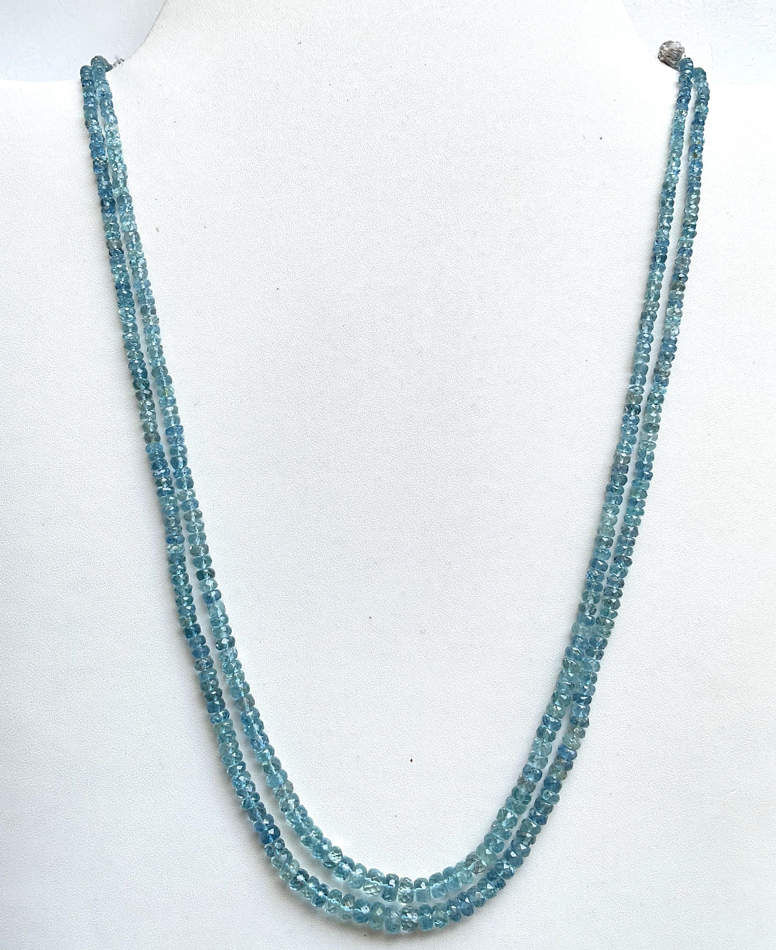 117,90 Karat Aquamarin Perlenkette 2 Strang Facettierte Perlen gute Qualität Edelstein im Zustand „Neu“ im Angebot in Jaipur, RJ